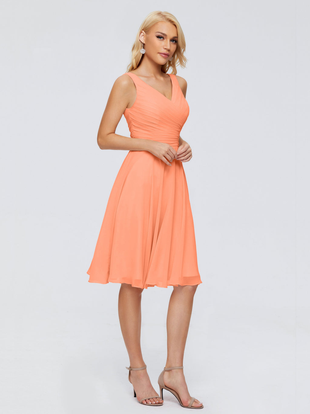 Jocelyn V-Neck Knee Length Chiffon Bridesmaid Dresses