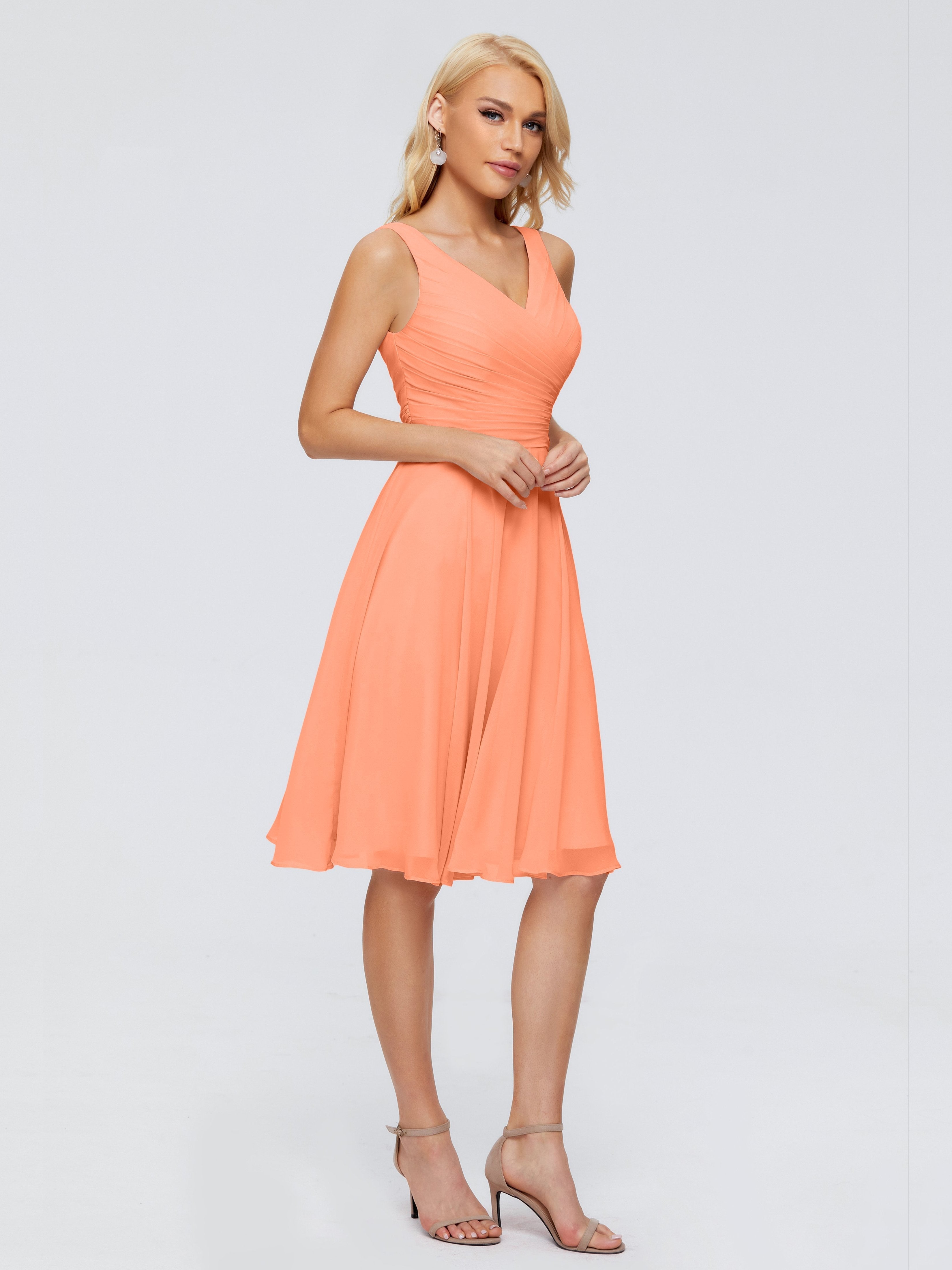 Jocelyn V-Neck Knee Length Chiffon Bridesmaid Dresses