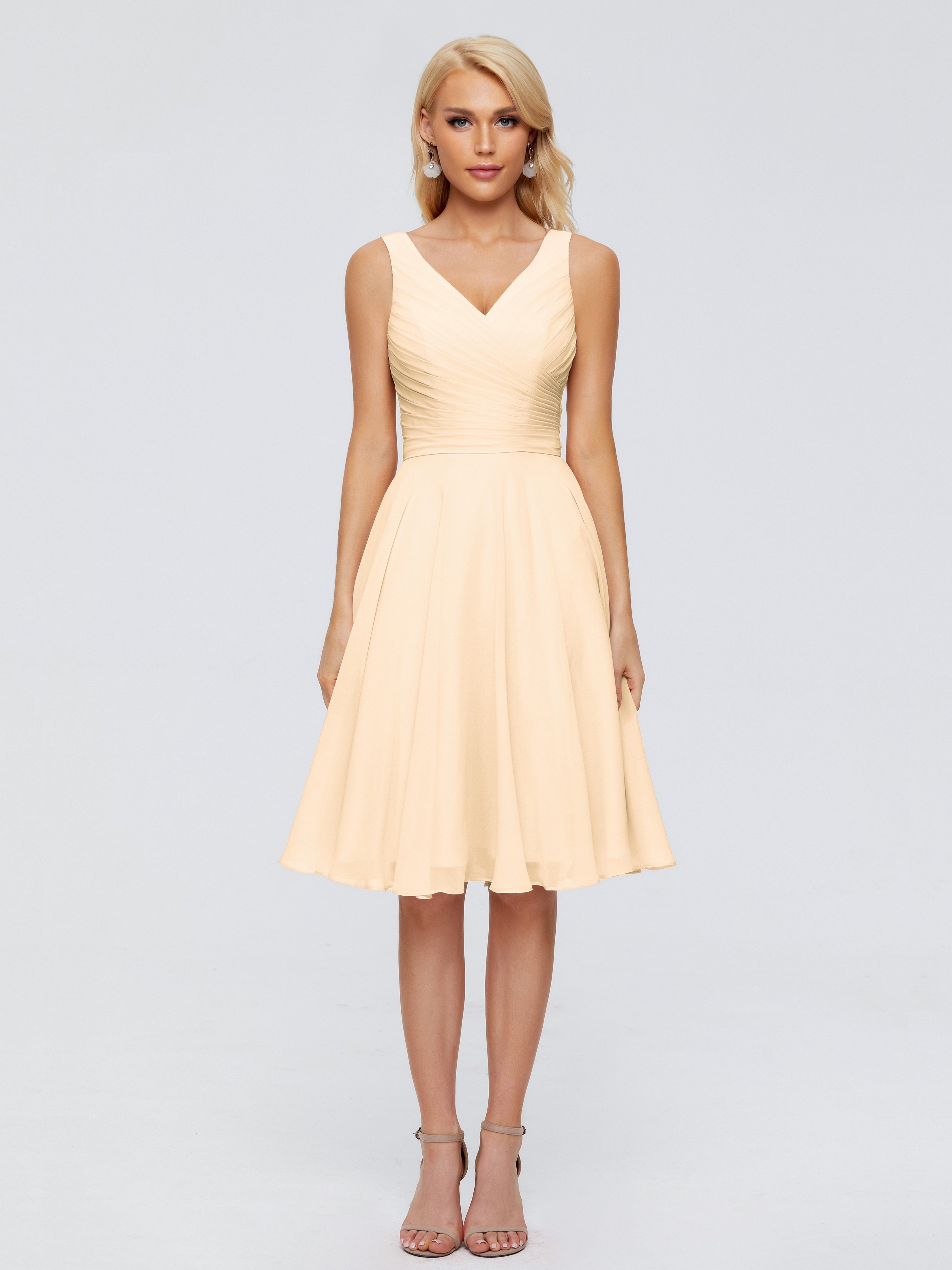 Jocelyn V-Neck Knee Length Chiffon Bridesmaid Dresses