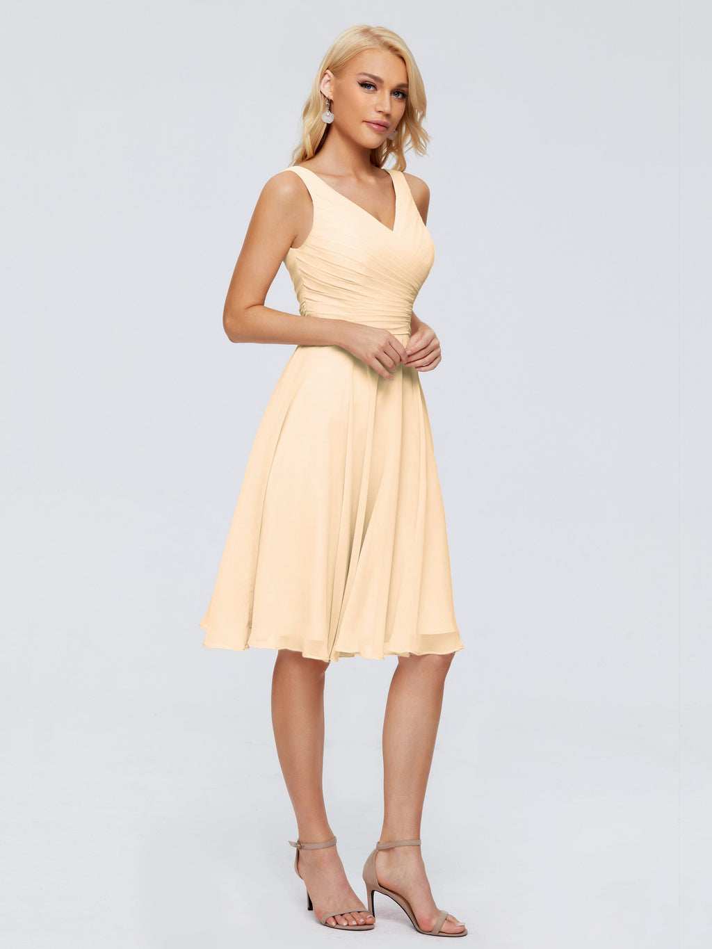 Jocelyn V-Neck Knee Length Chiffon Bridesmaid Dresses