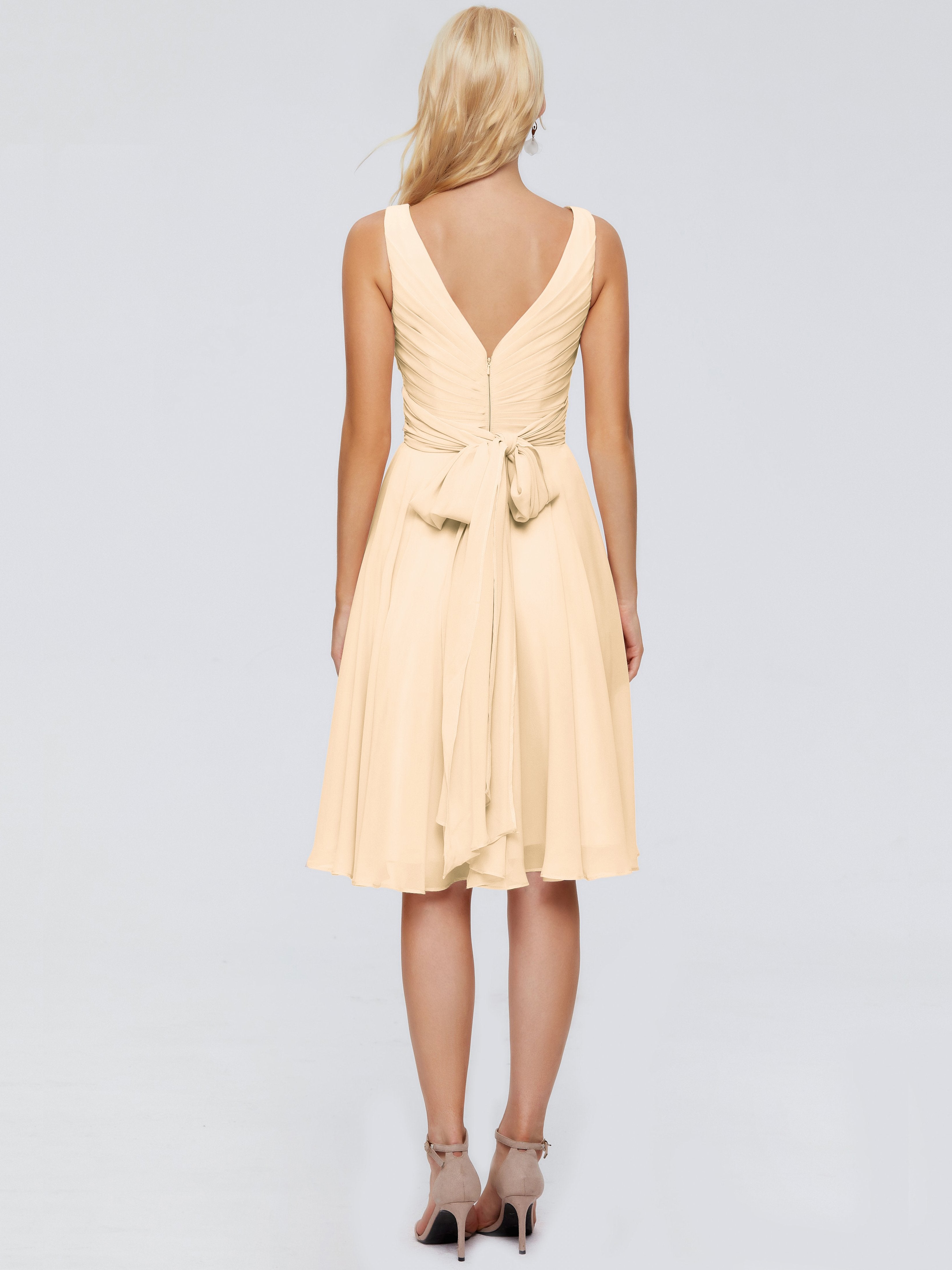 Jocelyn V-Neck Knee Length Chiffon Bridesmaid Dresses