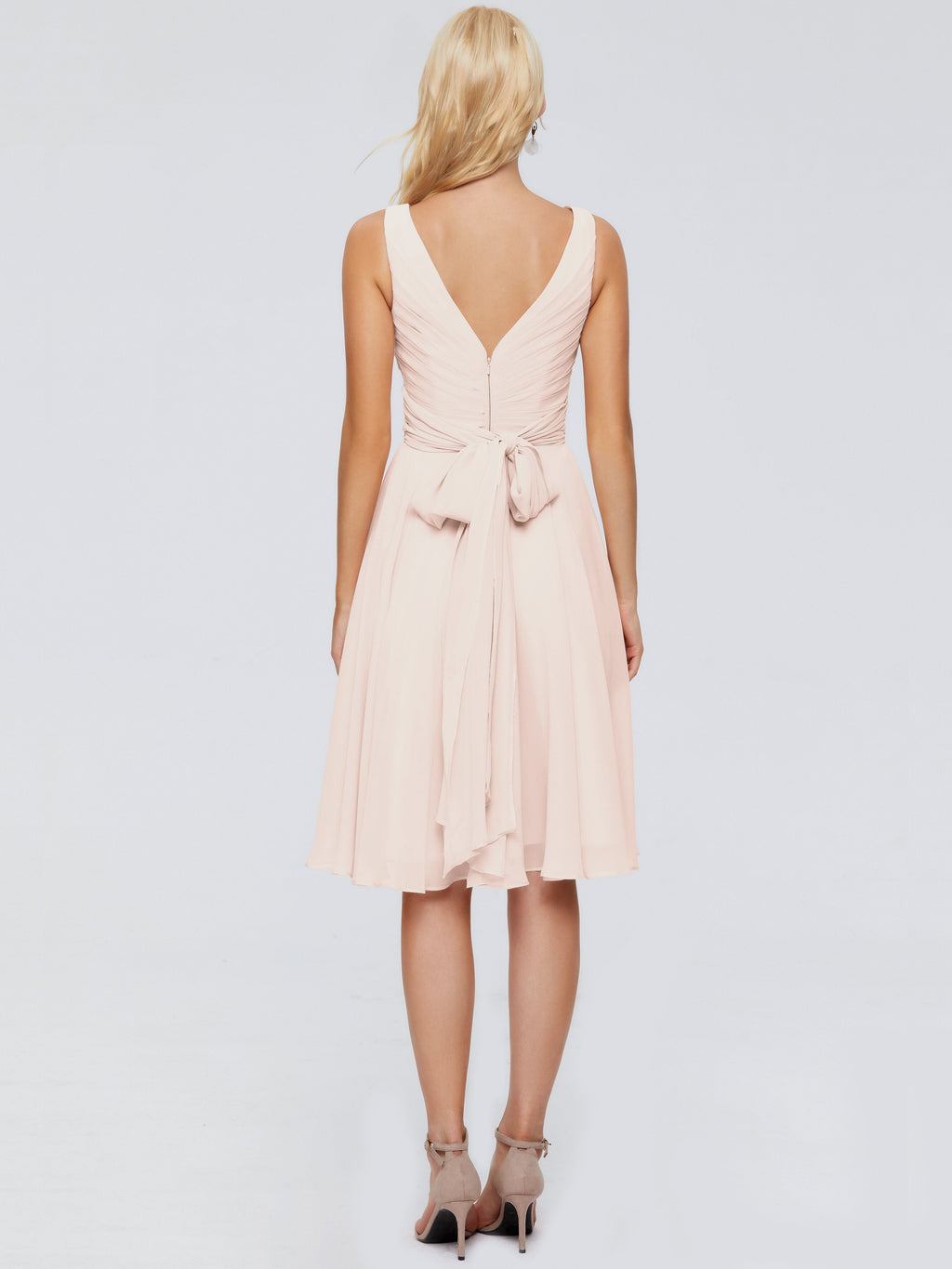 Jocelyn V-Neck Knee Length Chiffon Bridesmaid Dresses