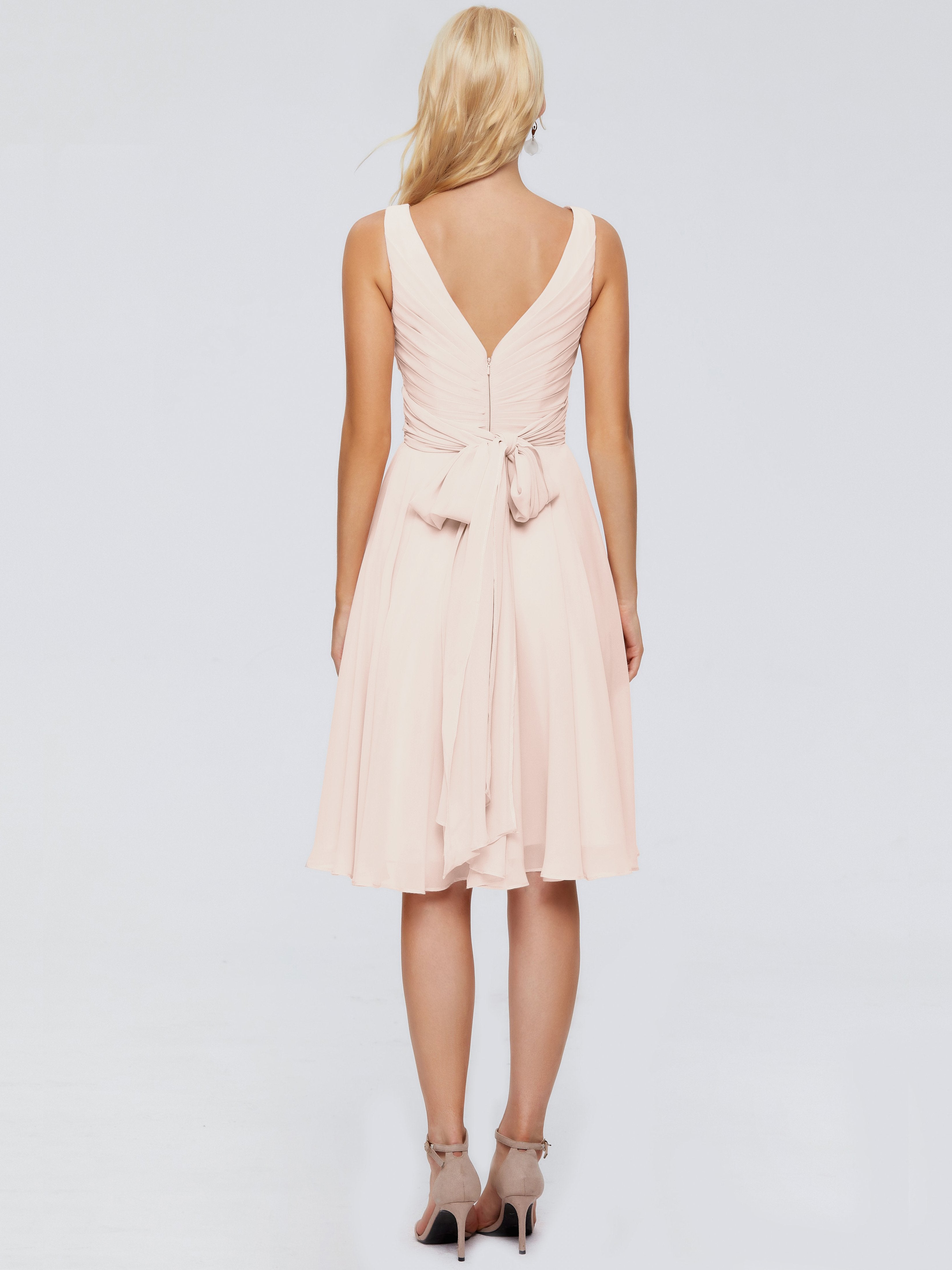 Jocelyn V-Neck Knee Length Chiffon Bridesmaid Dresses