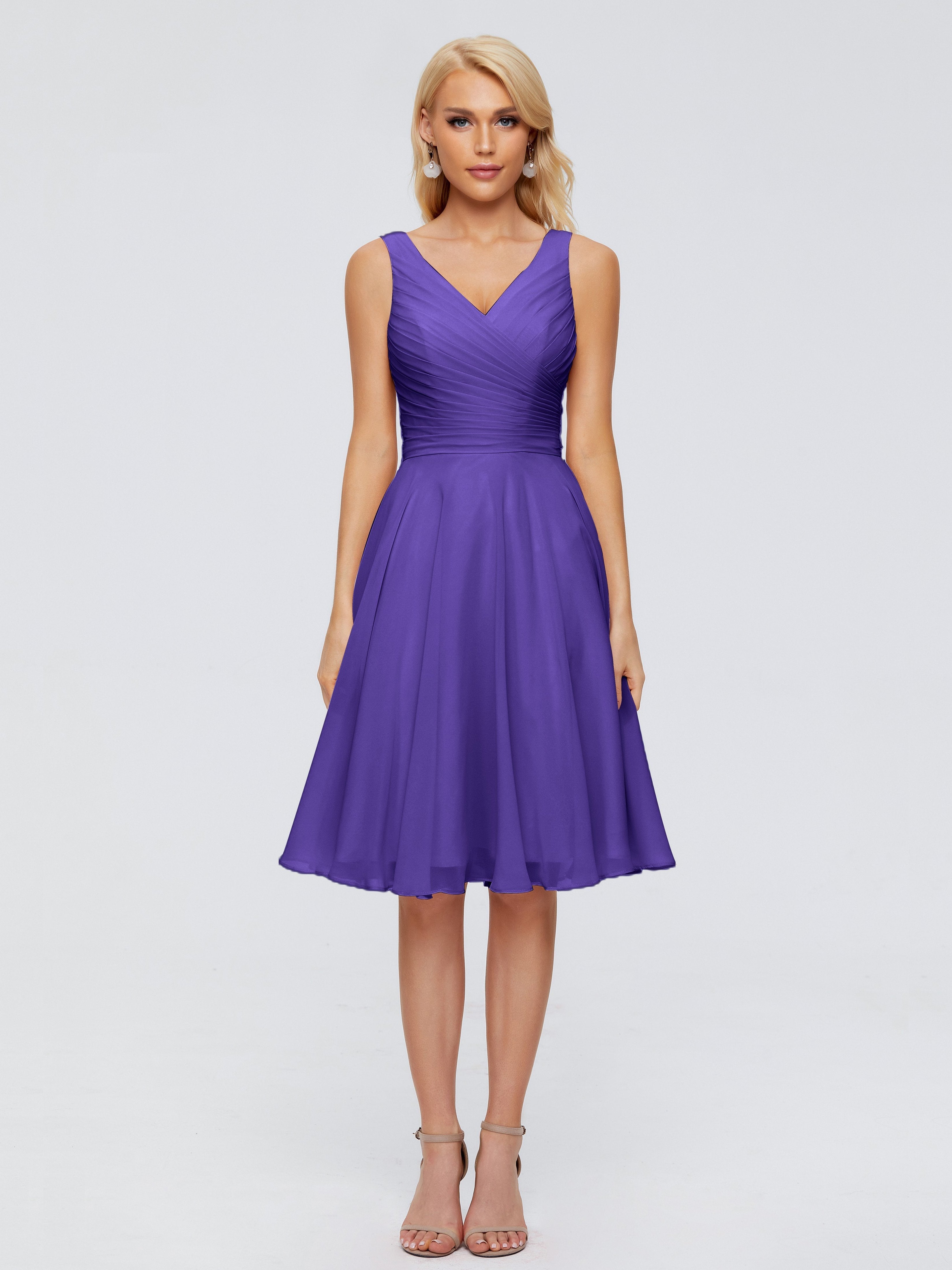 Jocelyn V-Neck Knee Length Chiffon Bridesmaid Dresses