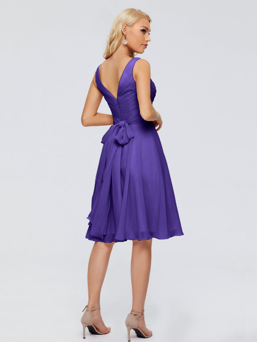 Jocelyn V-Neck Knee Length Chiffon Bridesmaid Dresses