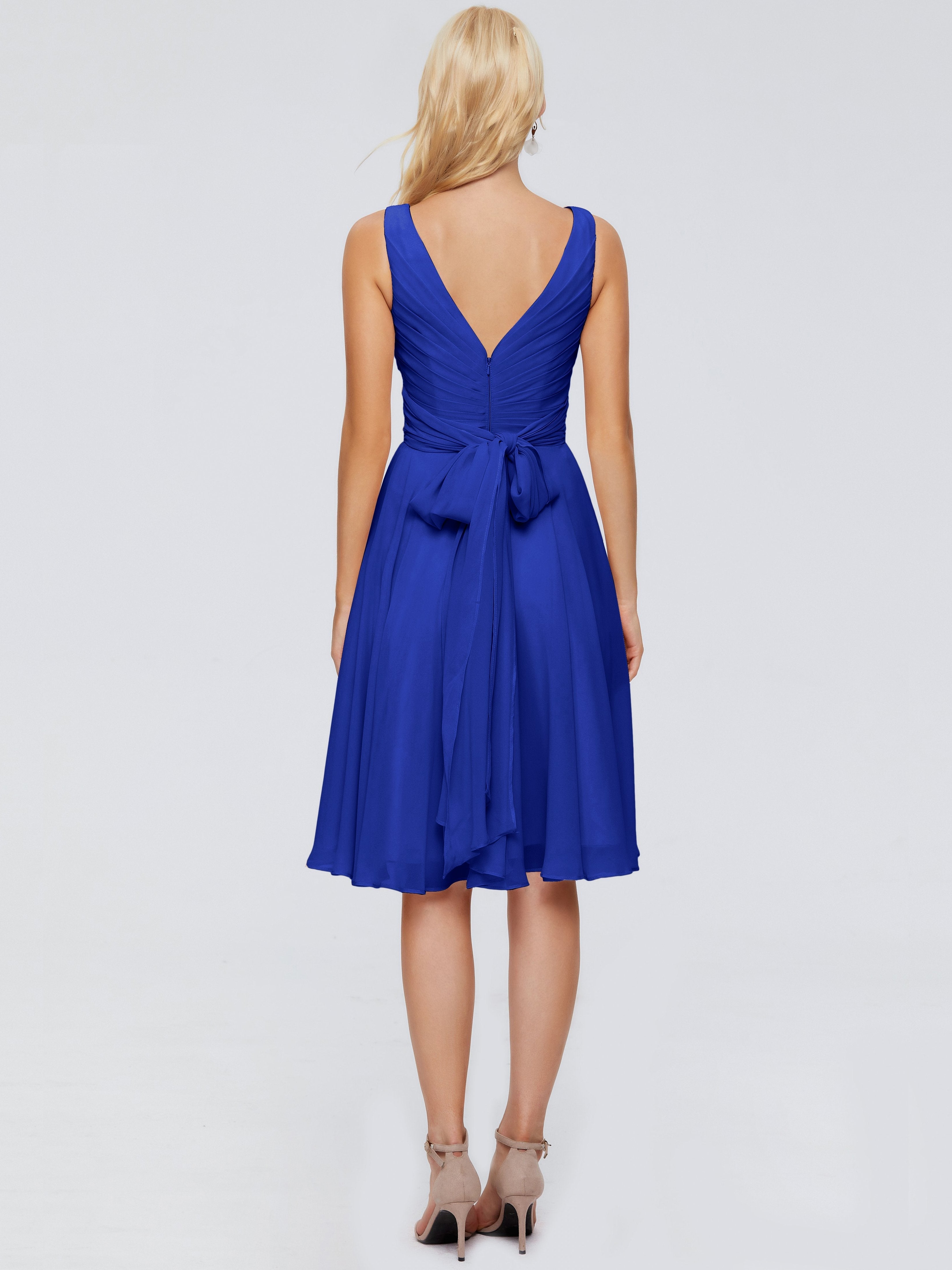 Jocelyn V-Neck Knee Length Chiffon Bridesmaid Dresses