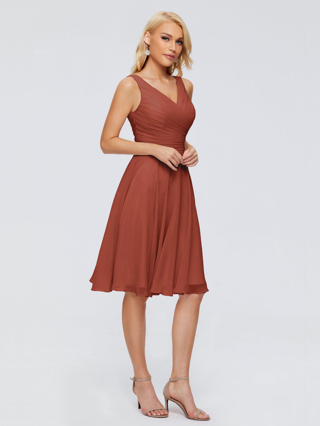 Jocelyn V-Neck Knee Length Chiffon Bridesmaid Dresses