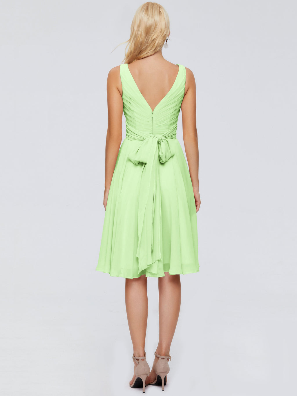 Jocelyn V-Neck Knee Length Chiffon Bridesmaid Dresses