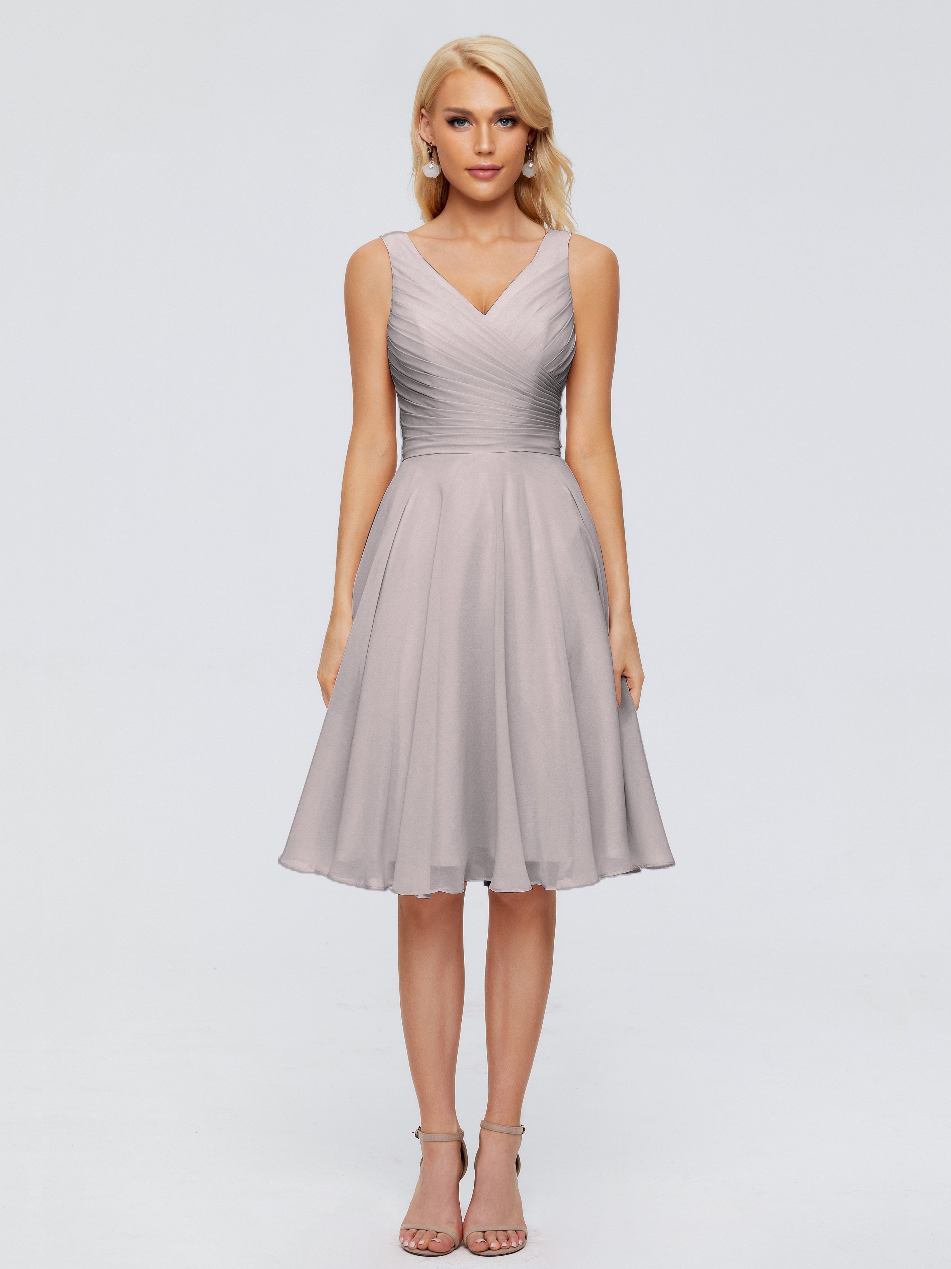 Jocelyn V-Neck Knee Length Chiffon Bridesmaid Dresses
