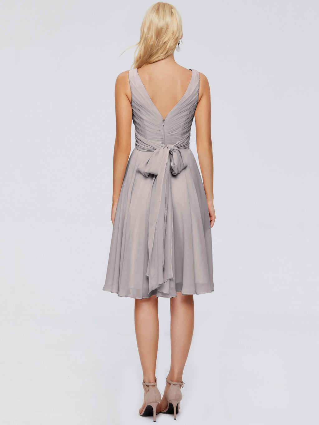Jocelyn V-Neck Knee Length Chiffon Bridesmaid Dresses