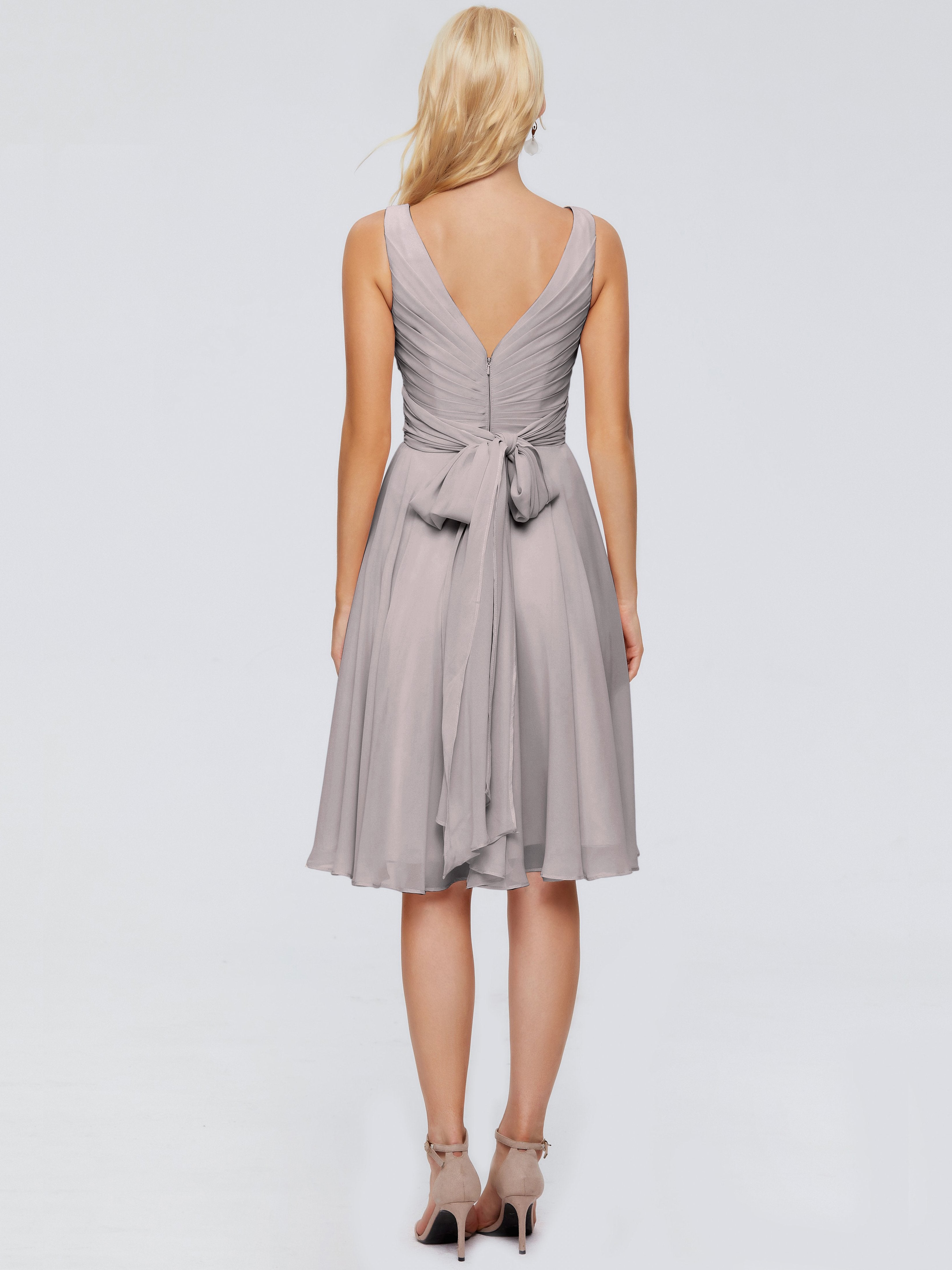 Jocelyn V-Neck Knee Length Chiffon Bridesmaid Dresses
