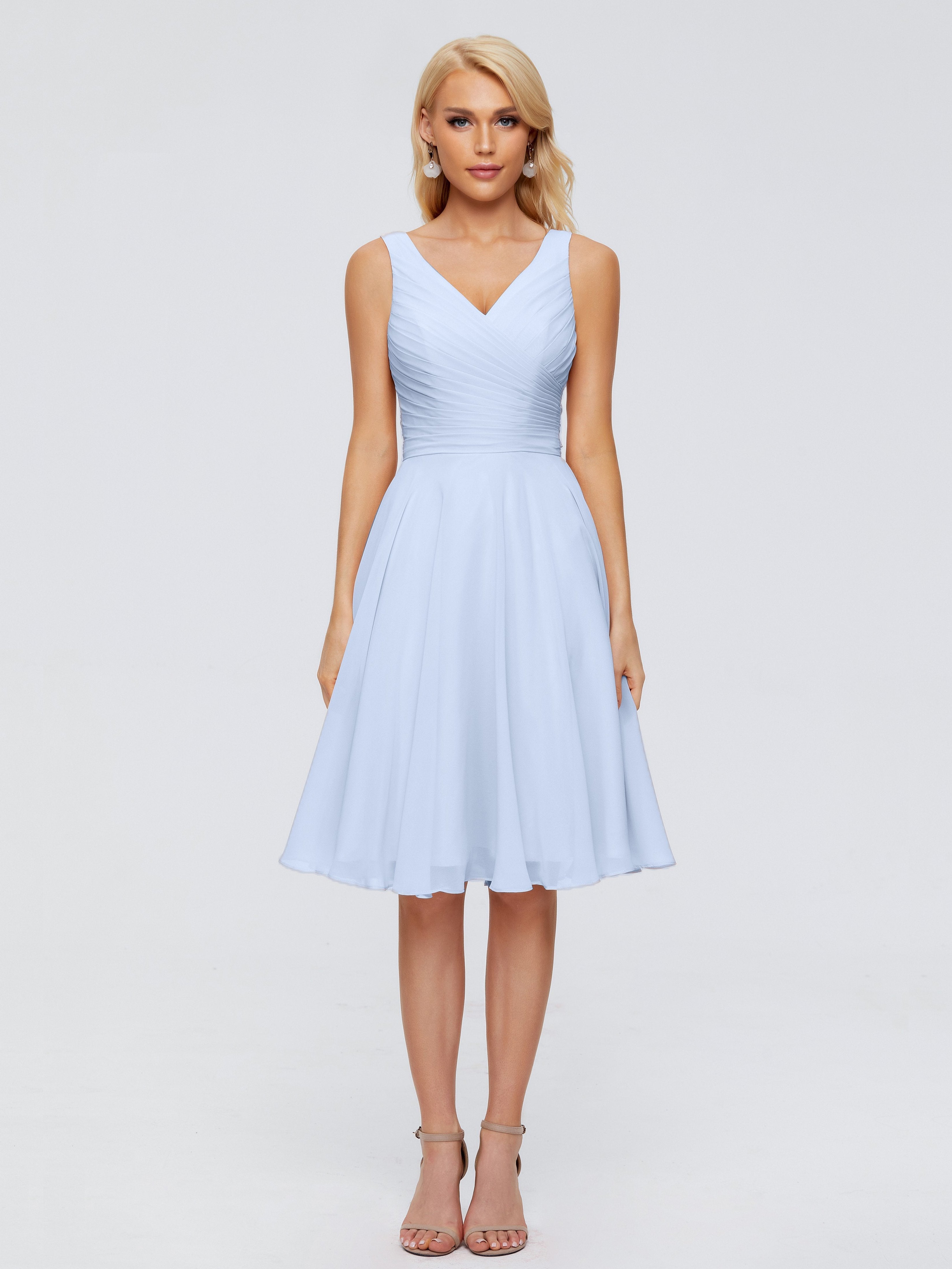Jocelyn V-Neck Knee Length Chiffon Bridesmaid Dresses