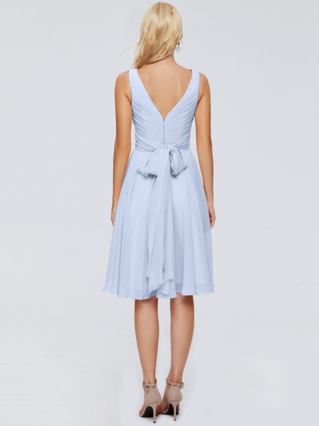 Jocelyn V-Neck Knee Length Chiffon Bridesmaid Dresses