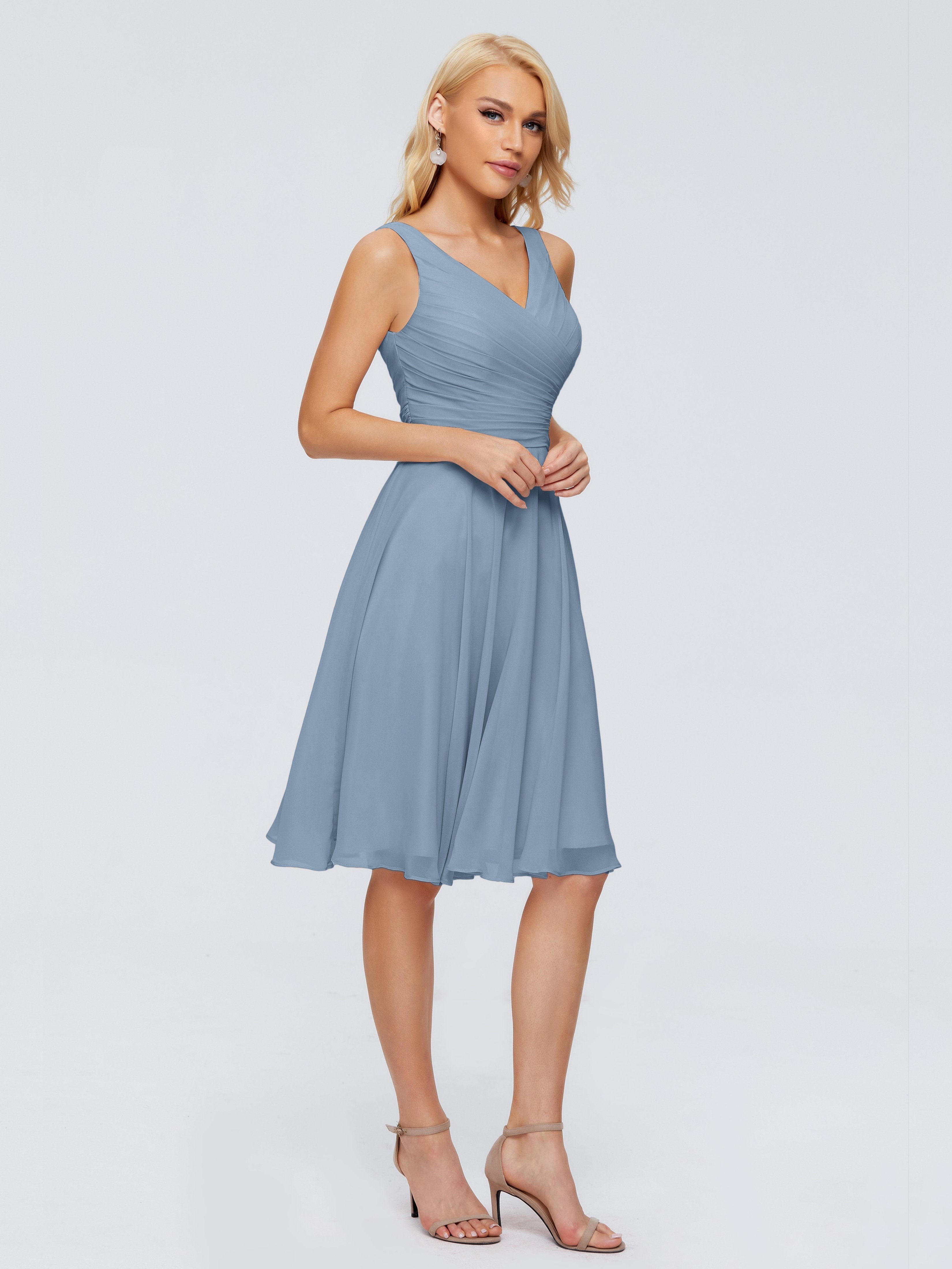 Jocelyn V-Neck Knee Length Chiffon Bridesmaid Dresses