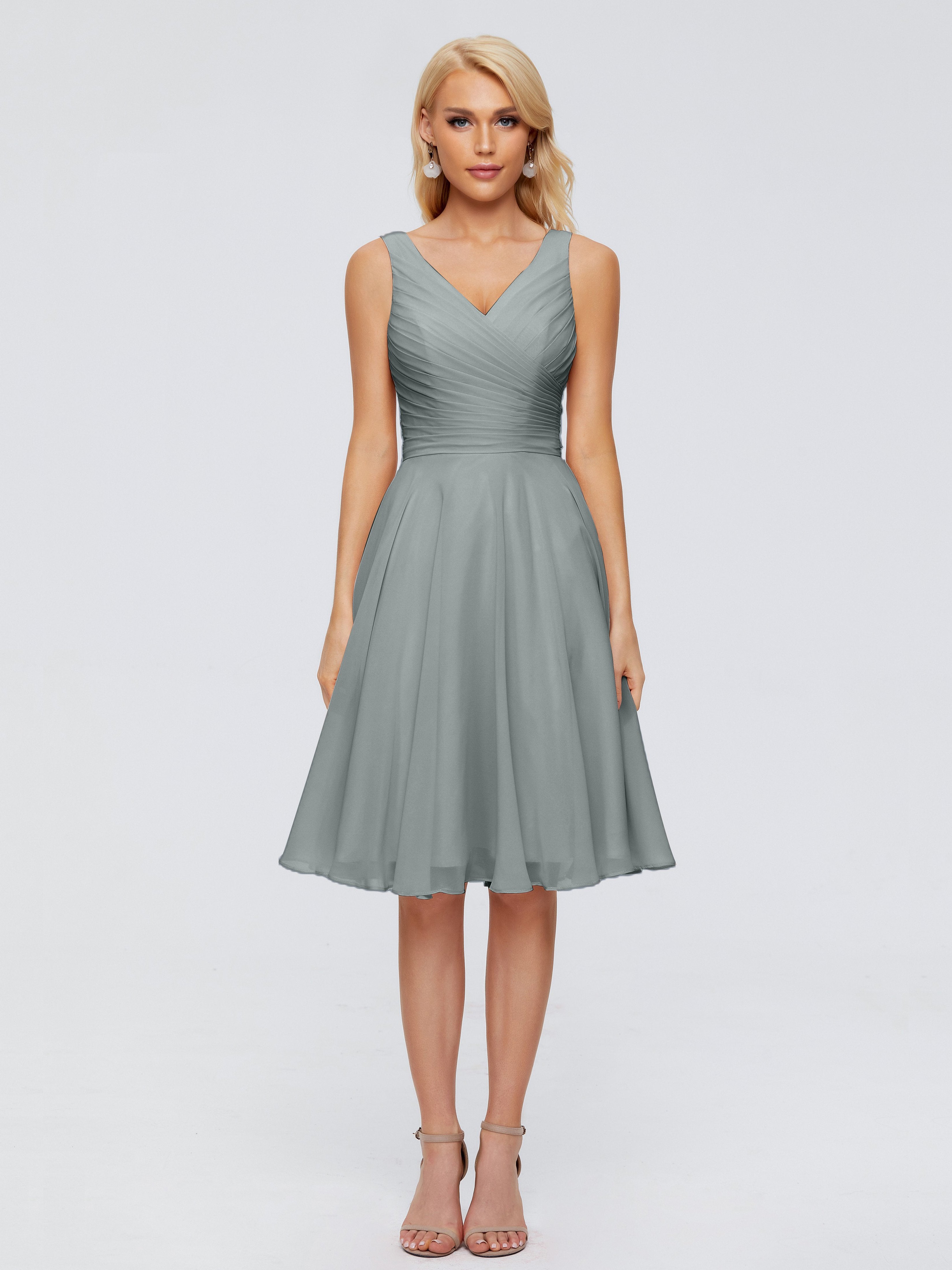 Jocelyn V-Neck Knee Length Chiffon Bridesmaid Dresses