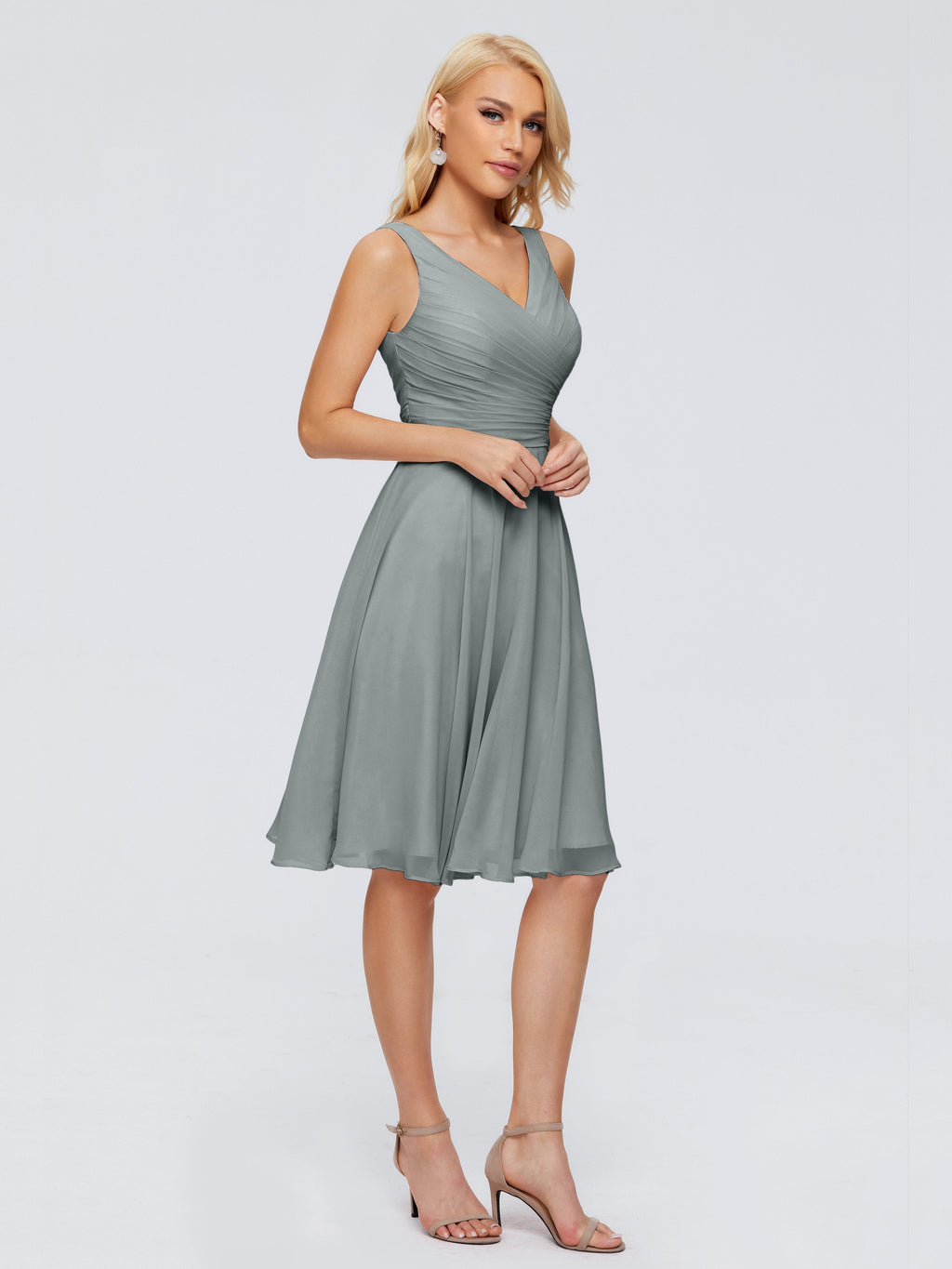 Jocelyn V-Neck Knee Length Chiffon Bridesmaid Dresses