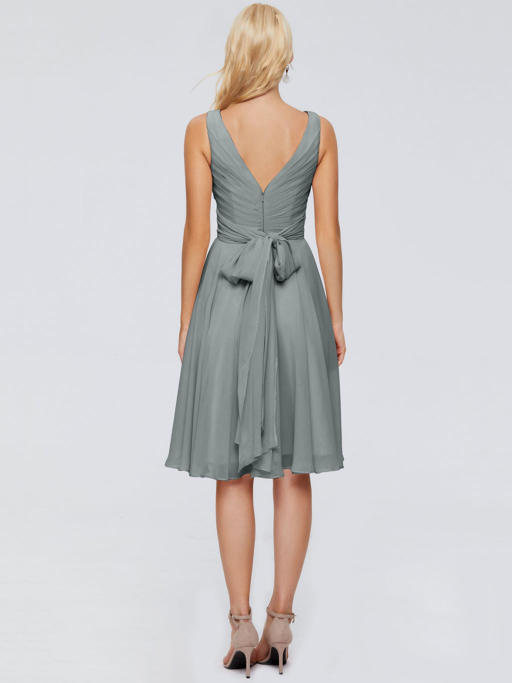 Jocelyn V-Neck Knee Length Chiffon Bridesmaid Dresses