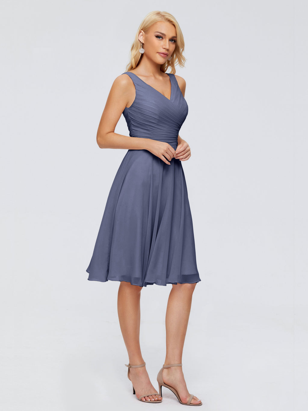 Jocelyn V-Neck Knee Length Chiffon Bridesmaid Dresses