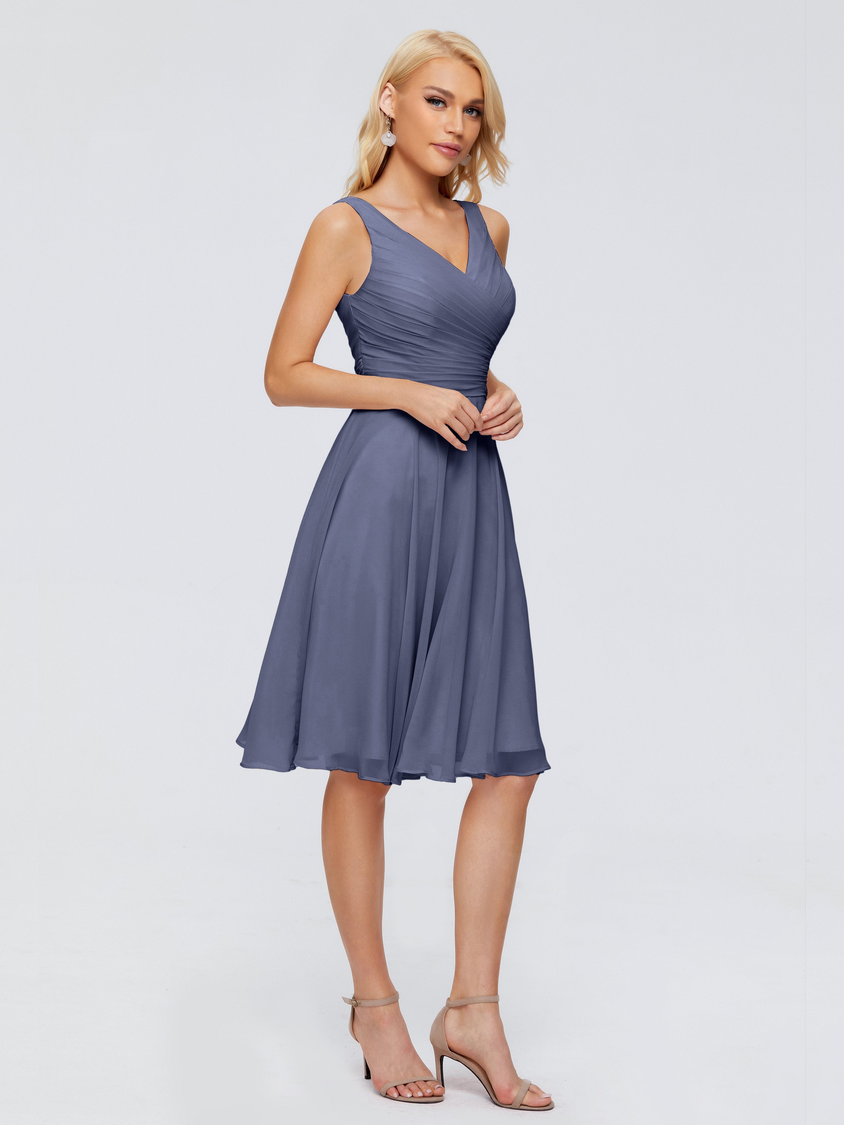 Jocelyn V-Neck Knee Length Chiffon Bridesmaid Dresses