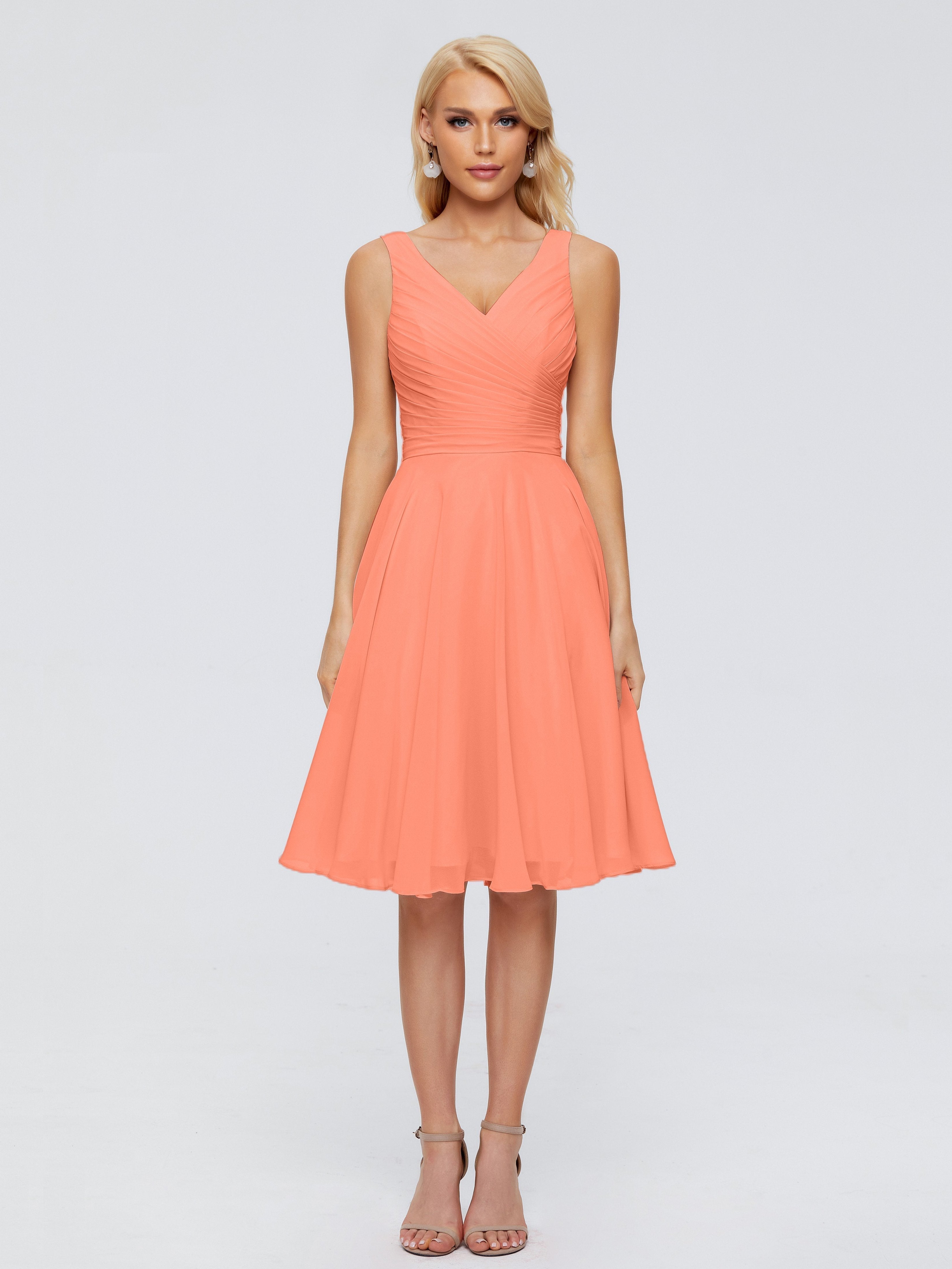 Jocelyn V-Neck Knee Length Chiffon Bridesmaid Dresses