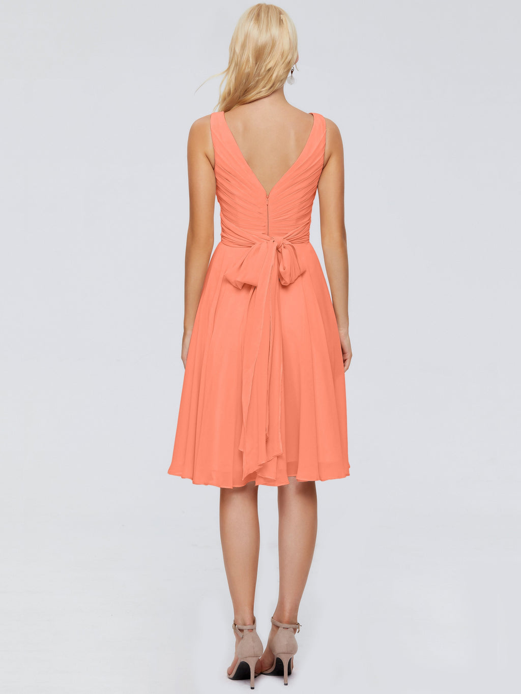 Jocelyn V-Neck Knee Length Chiffon Bridesmaid Dresses