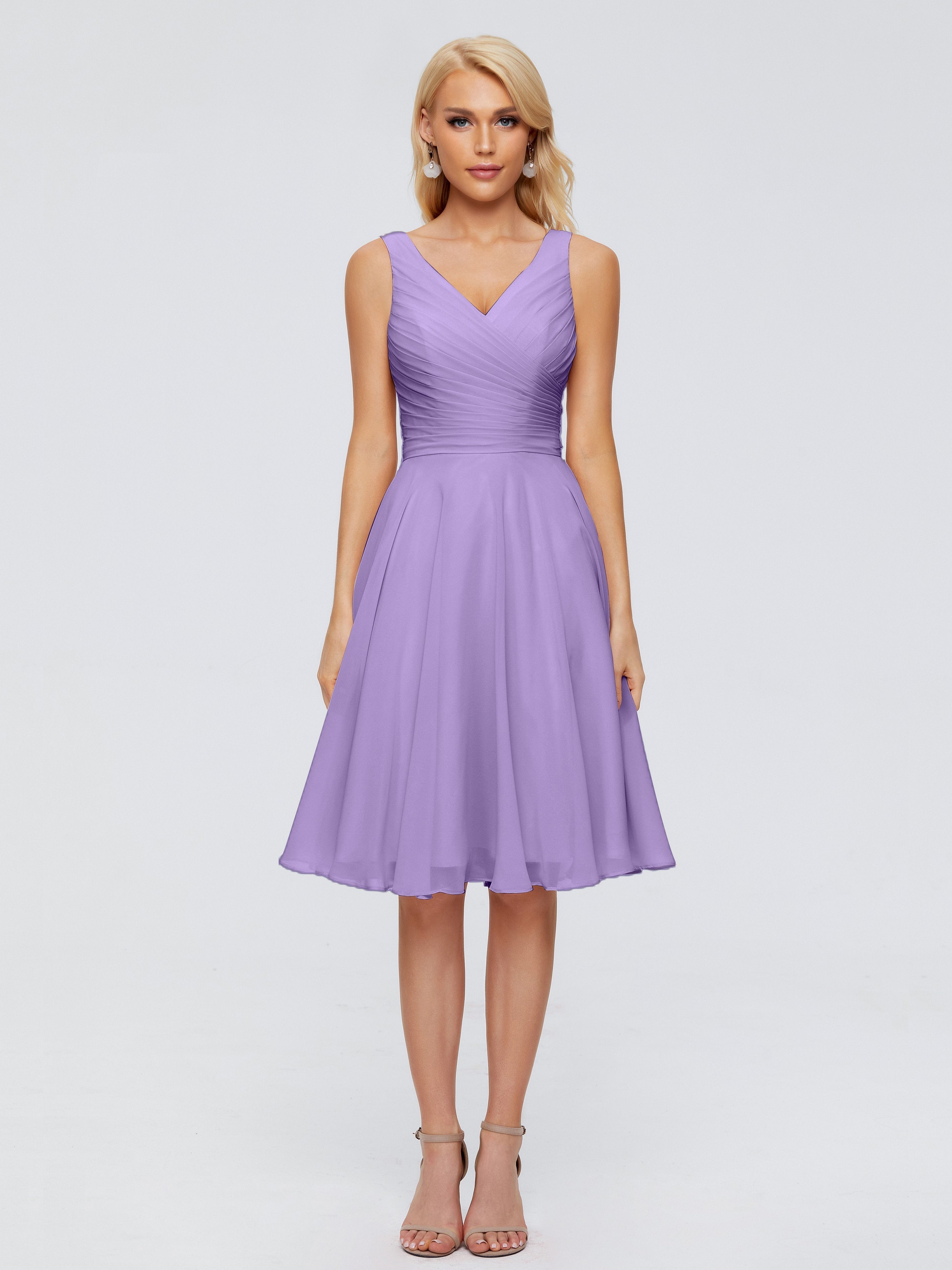 Jocelyn V-Neck Knee Length Chiffon Bridesmaid Dresses