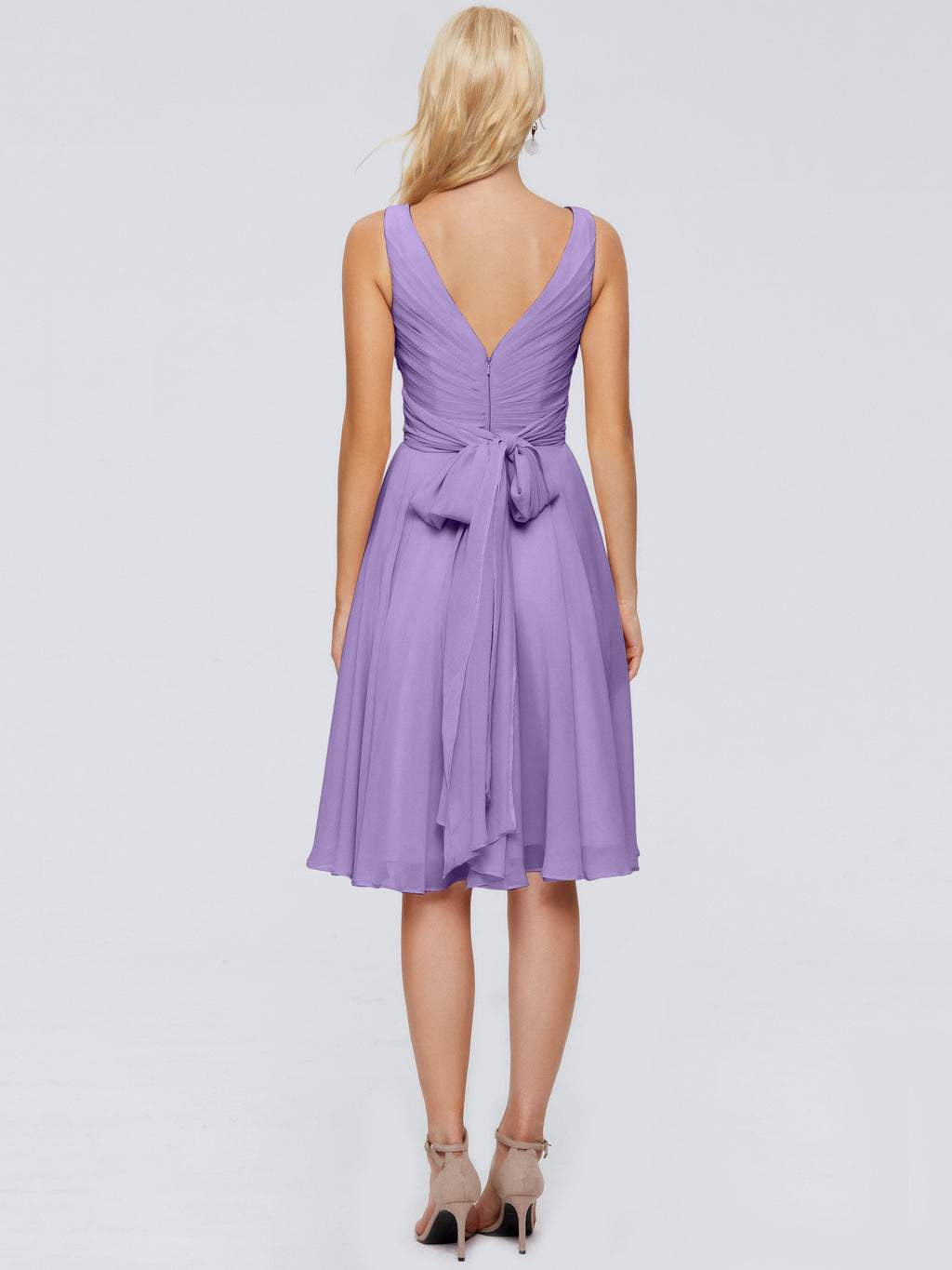 Jocelyn V-Neck Knee Length Chiffon Bridesmaid Dresses