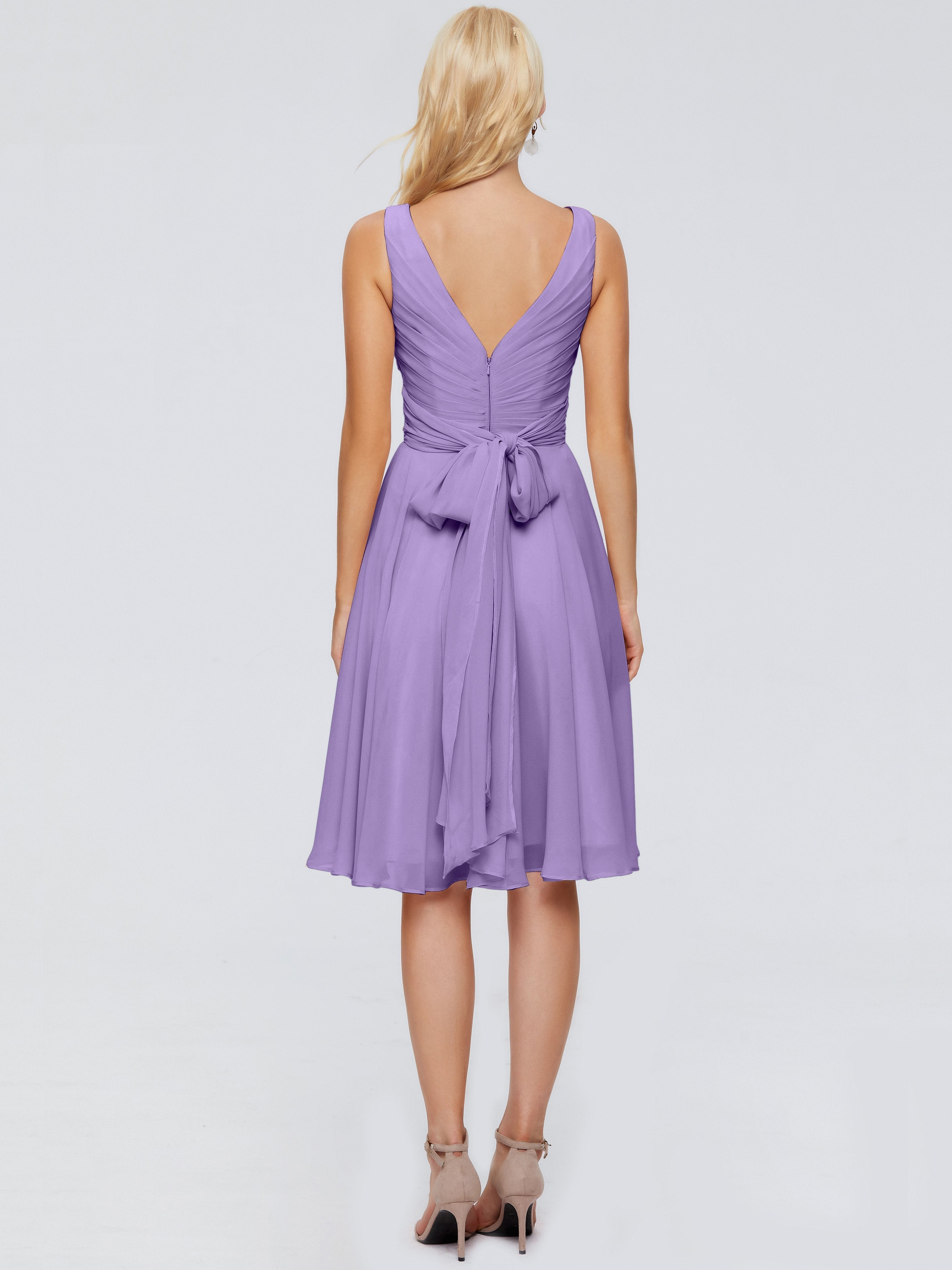 Jocelyn V-Neck Knee Length Chiffon Bridesmaid Dresses