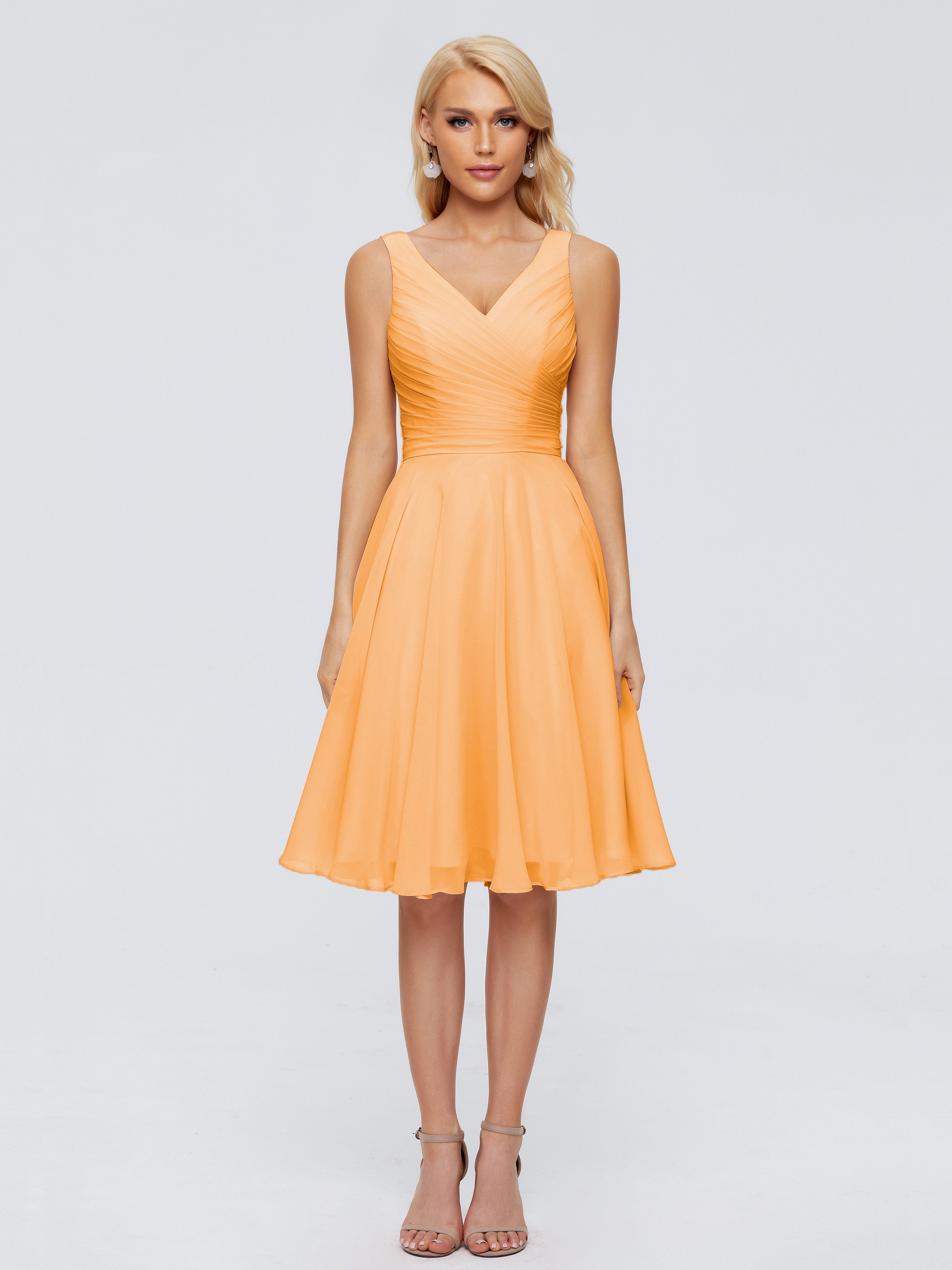 Jocelyn V-Neck Knee Length Chiffon Bridesmaid Dresses