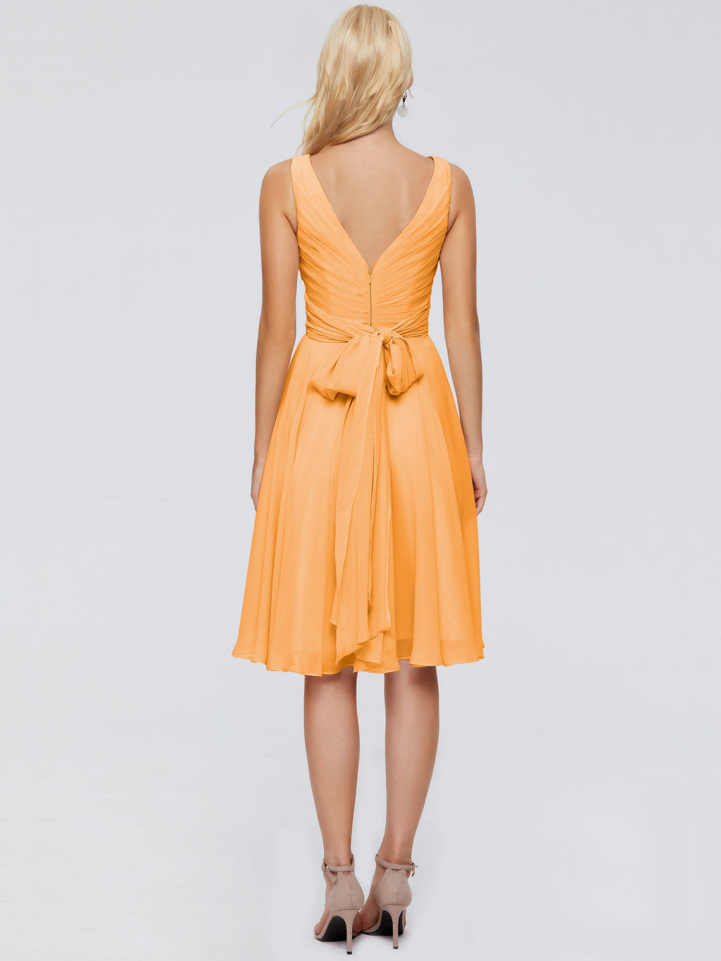 Jocelyn V-Neck Knee Length Chiffon Bridesmaid Dresses