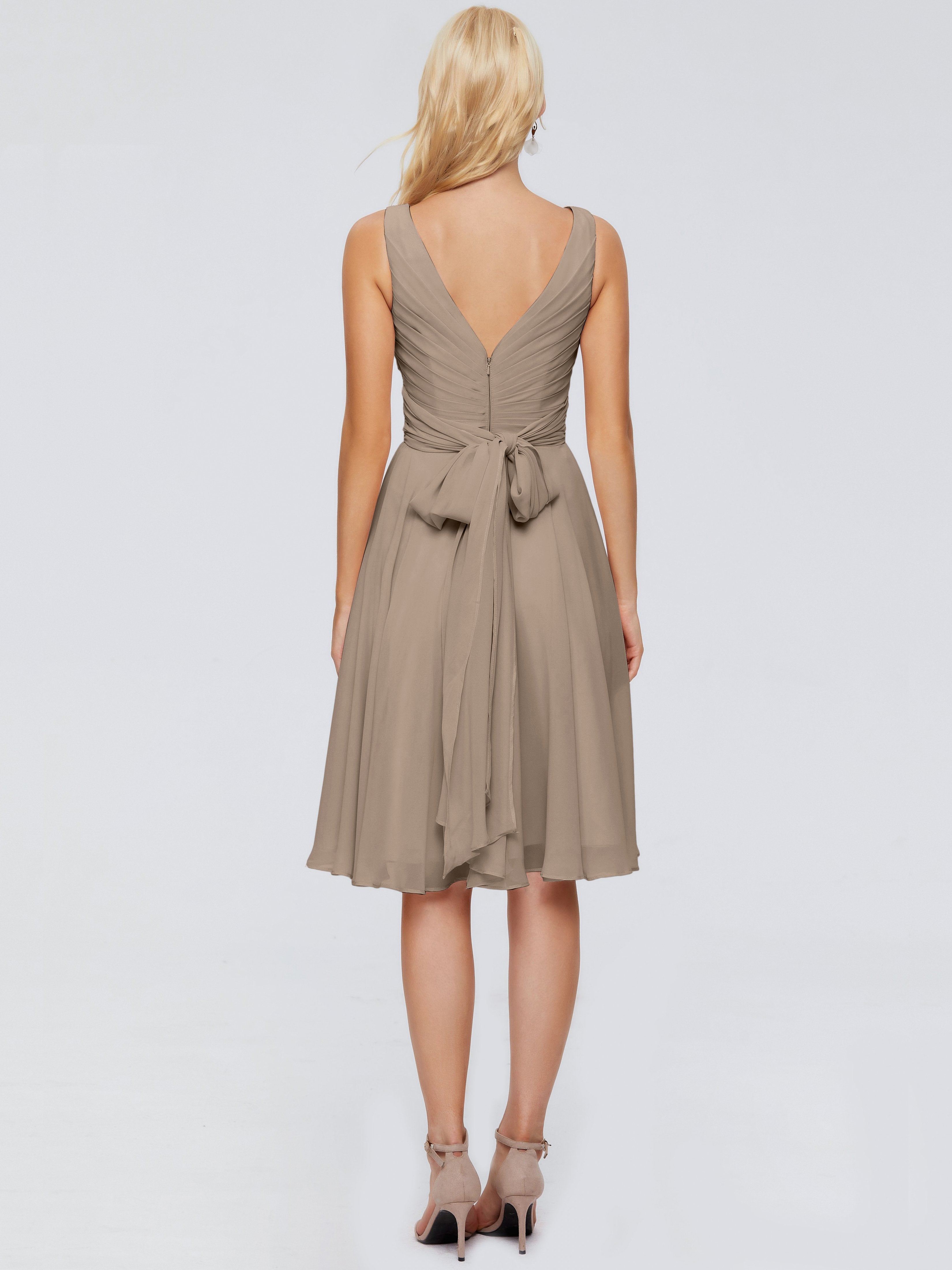 Jocelyn V-Neck Knee Length Chiffon Bridesmaid Dresses