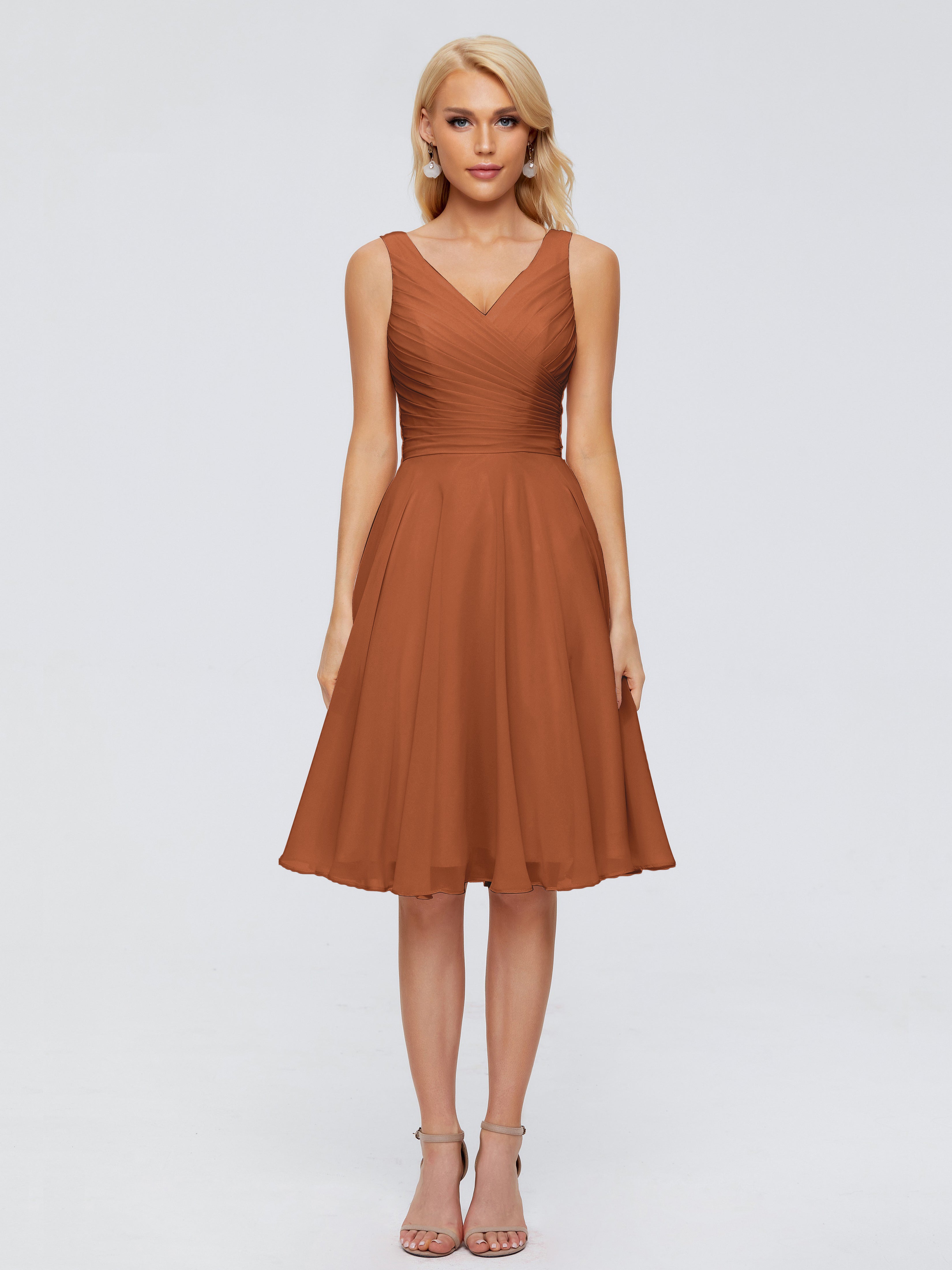 Jocelyn V-Neck Knee Length Chiffon Bridesmaid Dresses
