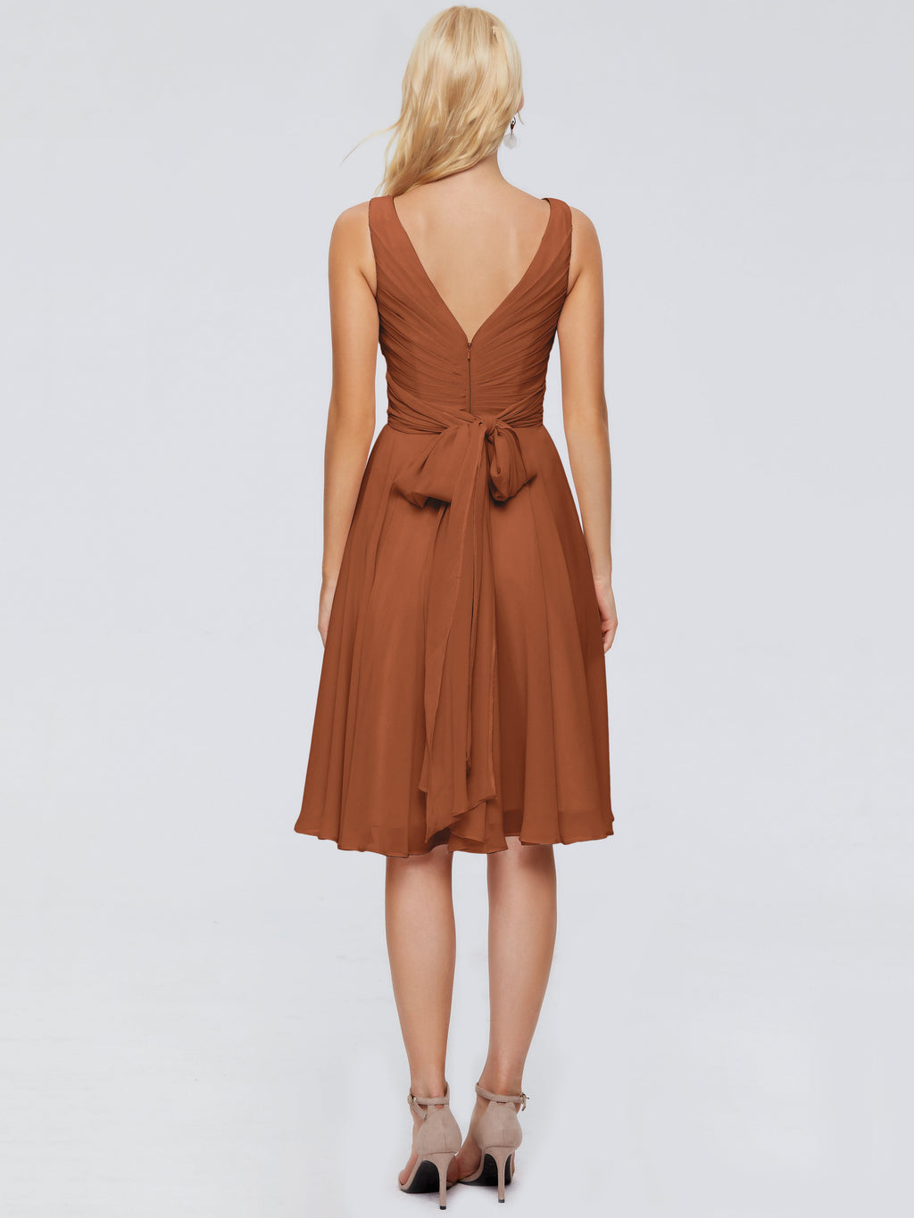 Jocelyn V-Neck Knee Length Chiffon Bridesmaid Dresses