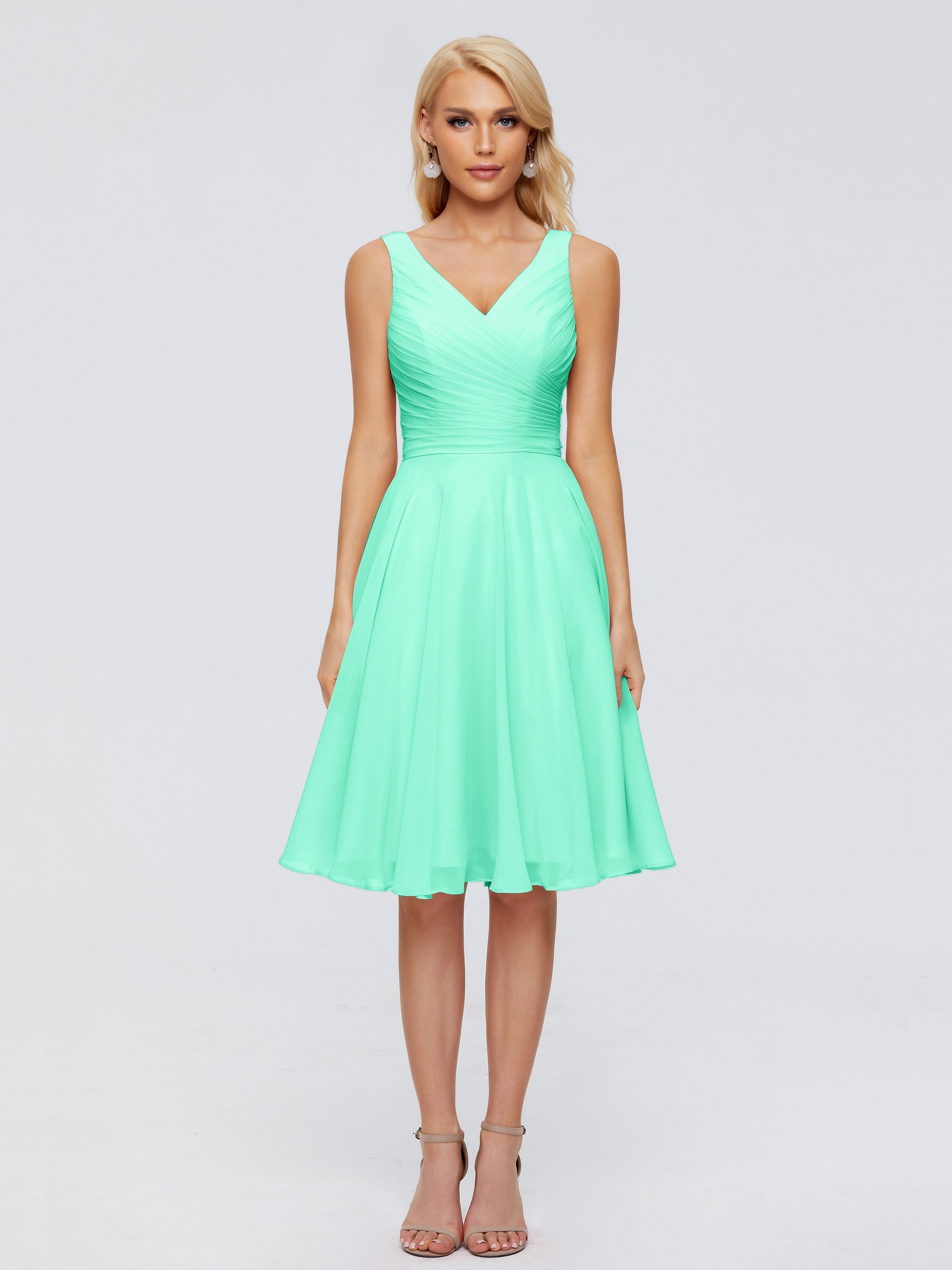 Jocelyn V-Neck Knee Length Chiffon Bridesmaid Dresses