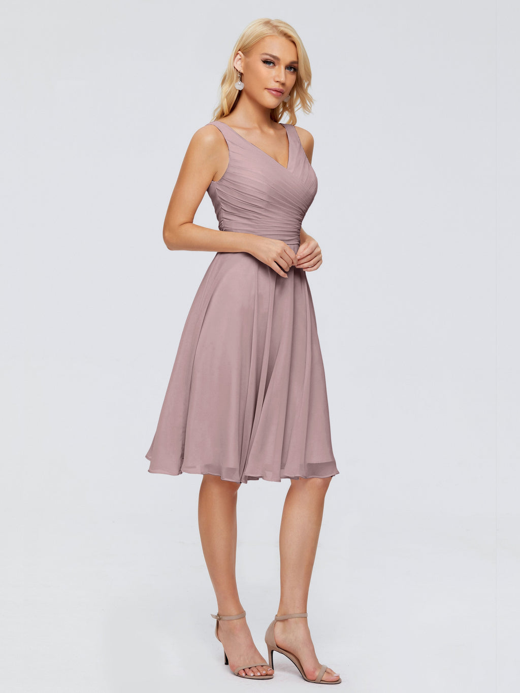 Jocelyn V-Neck Knee Length Chiffon Bridesmaid Dresses