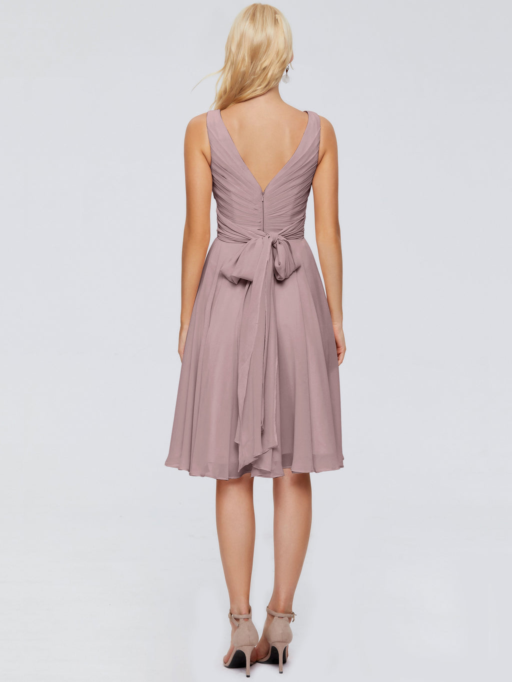 Jocelyn V-Neck Knee Length Chiffon Bridesmaid Dresses
