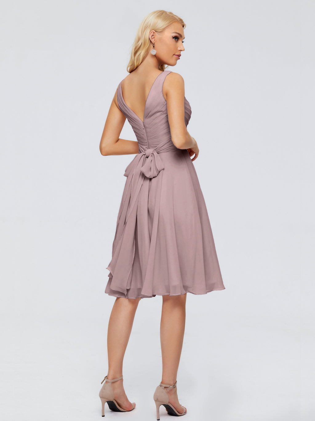Jocelyn V-Neck Knee Length Chiffon Bridesmaid Dresses
