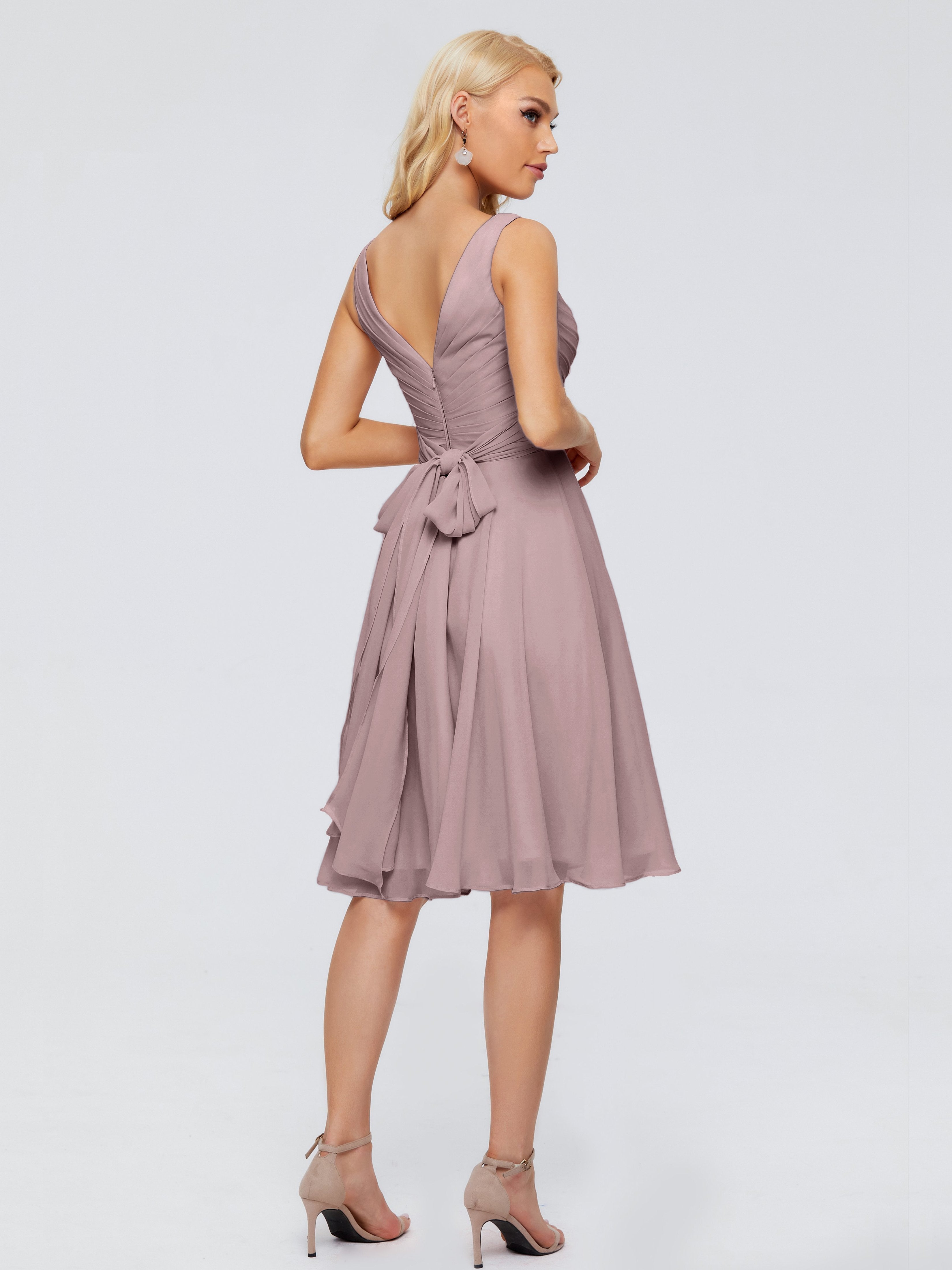 Jocelyn V-Neck Knee Length Chiffon Bridesmaid Dresses