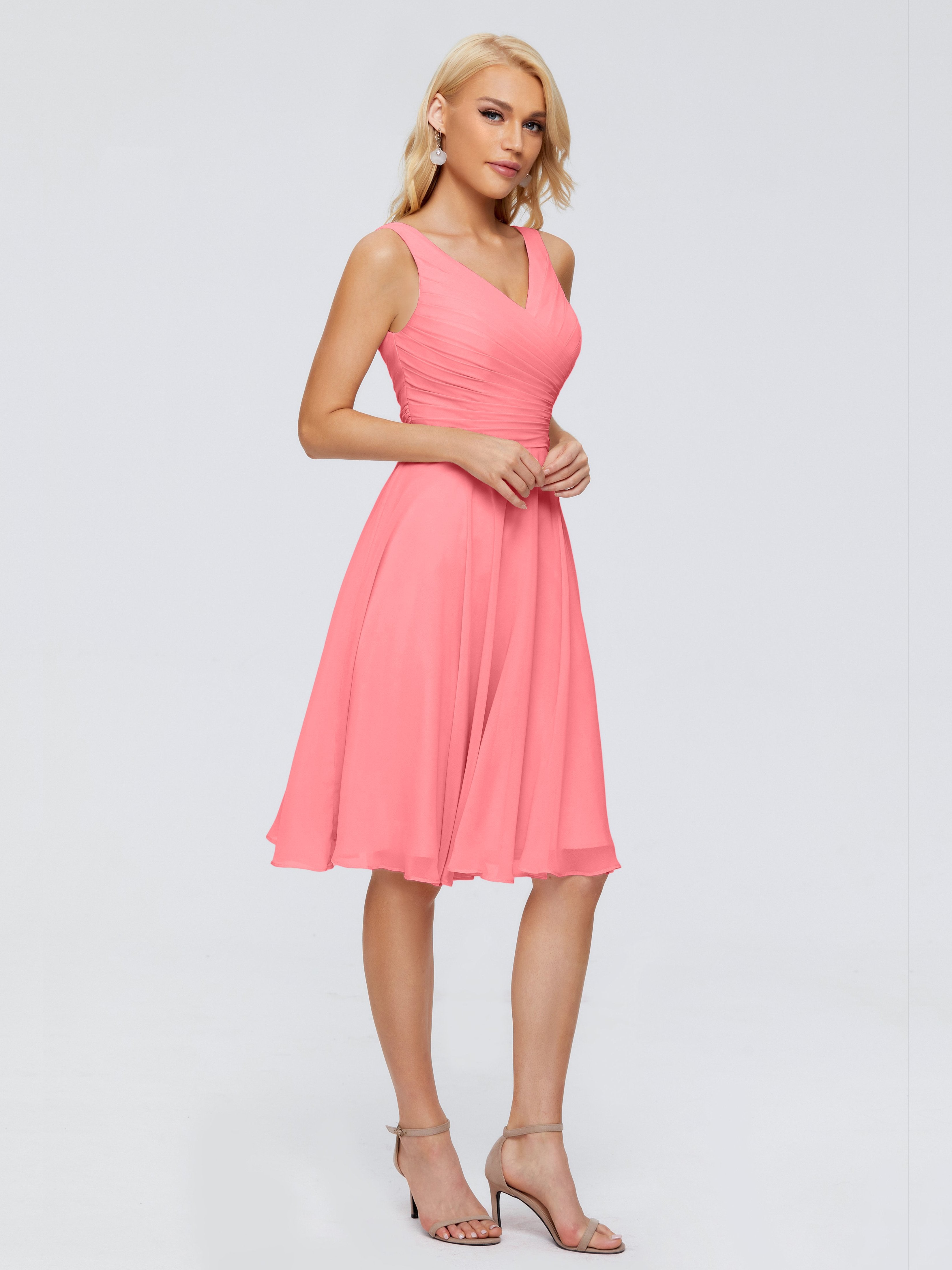 Jocelyn V-Neck Knee Length Chiffon Bridesmaid Dresses