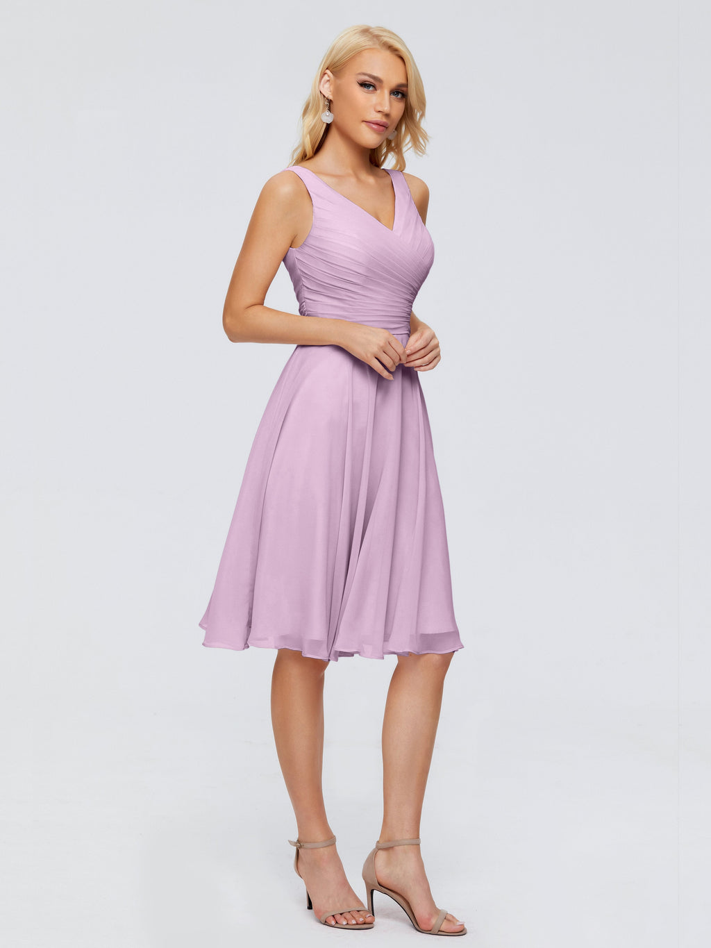Jocelyn V-Neck Knee Length Chiffon Bridesmaid Dresses