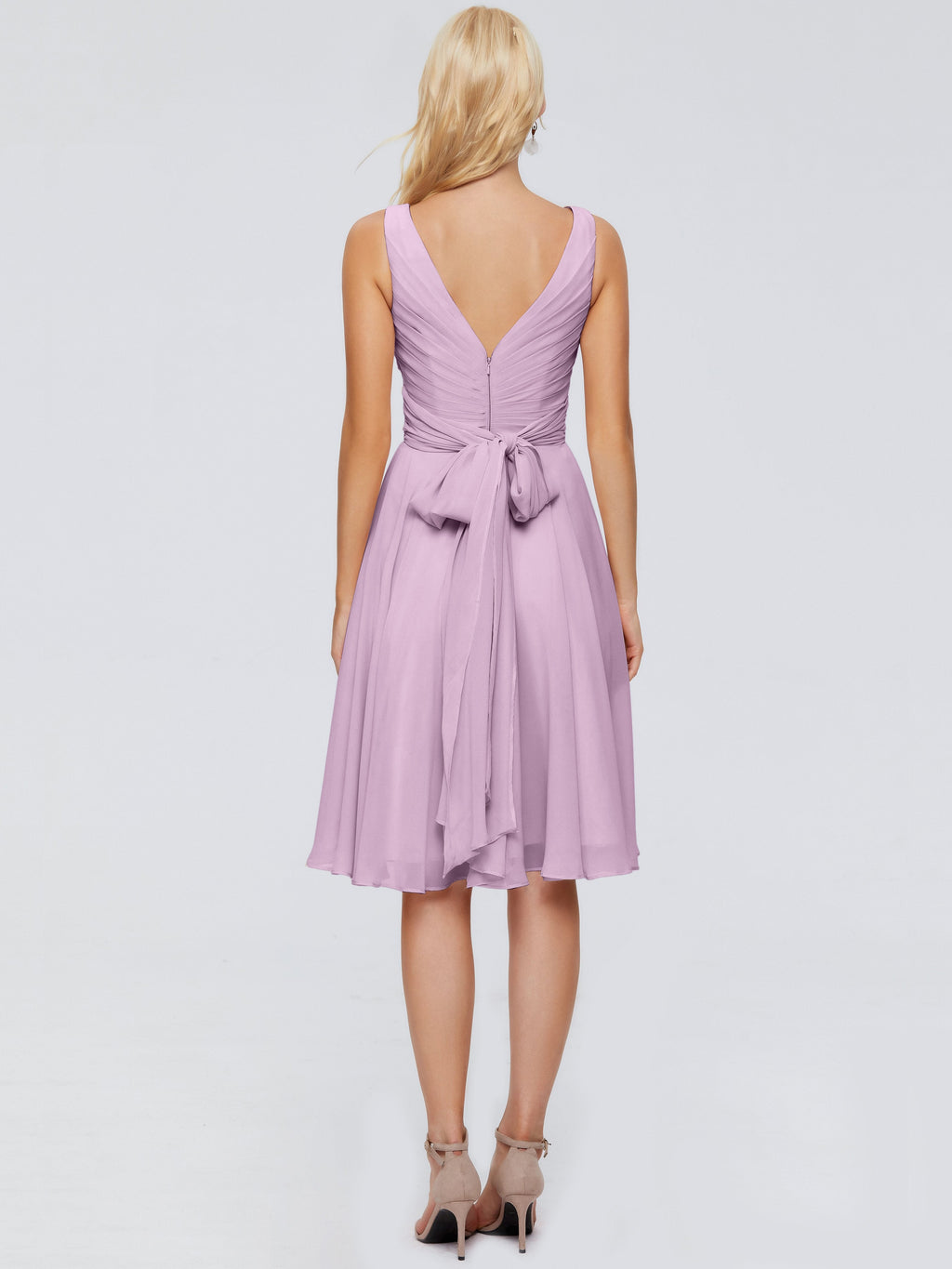 Jocelyn V-Neck Knee Length Chiffon Bridesmaid Dresses