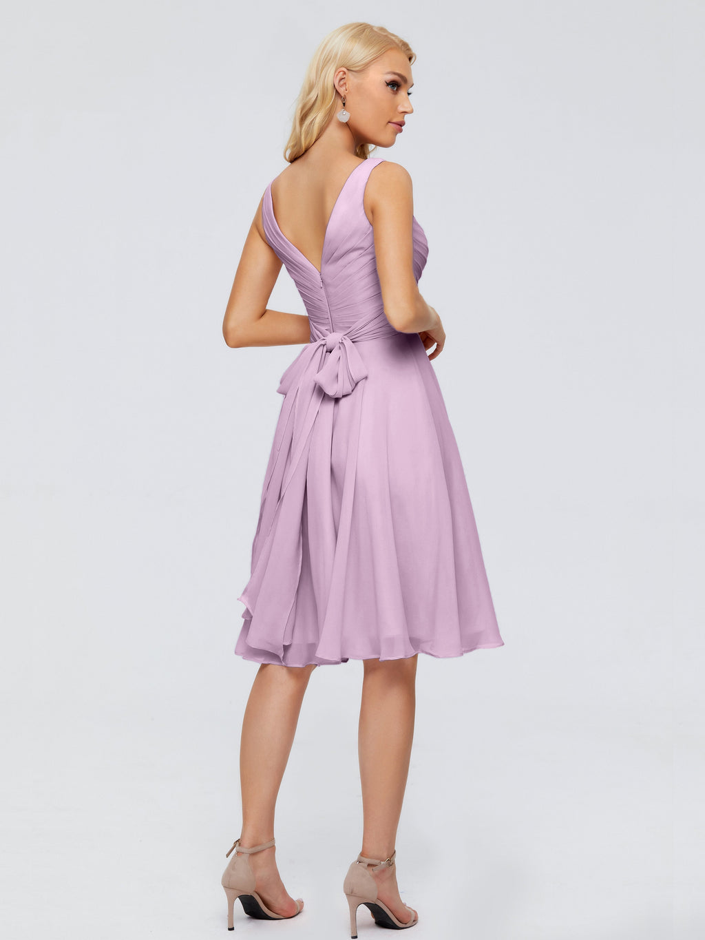 Jocelyn V-Neck Knee Length Chiffon Bridesmaid Dresses