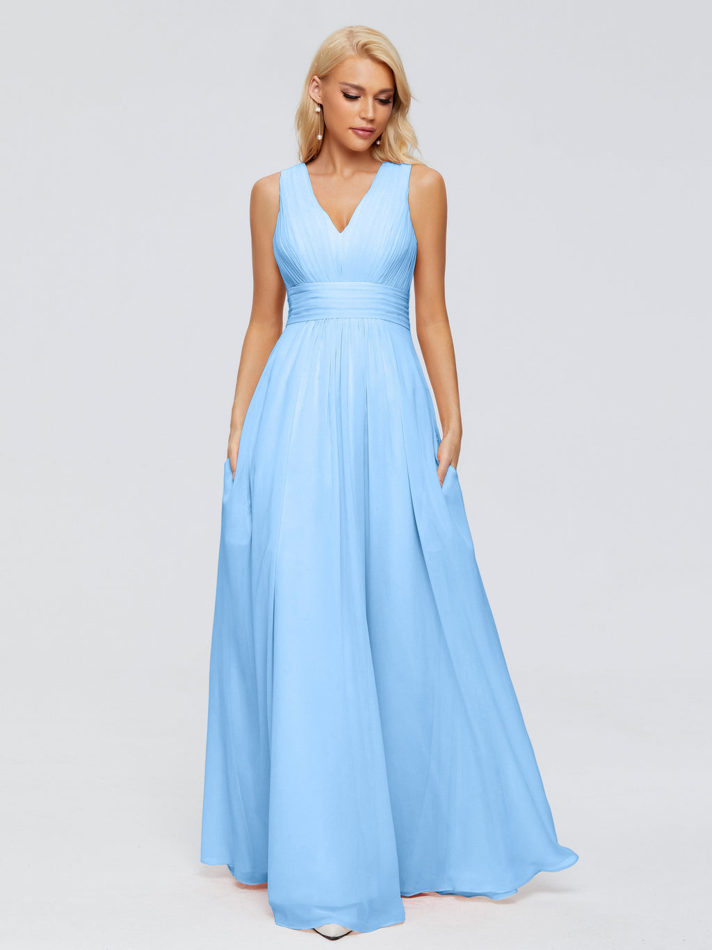 Juliana A-line V Neck Straps Chiffon Bridesmaid Dresses With Pockets