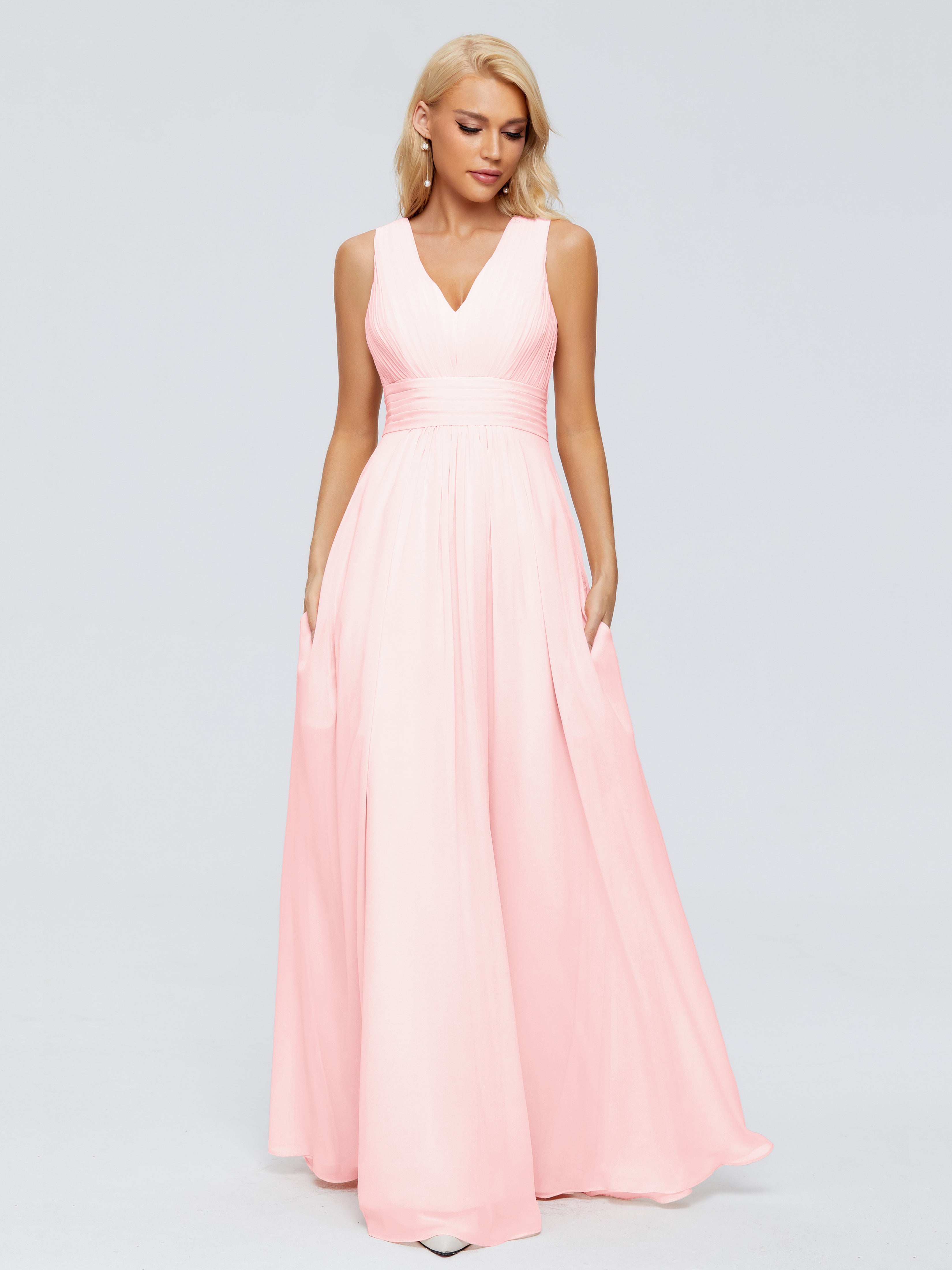 Juliana A-line V Neck Straps Chiffon Bridesmaid Dresses With Pockets