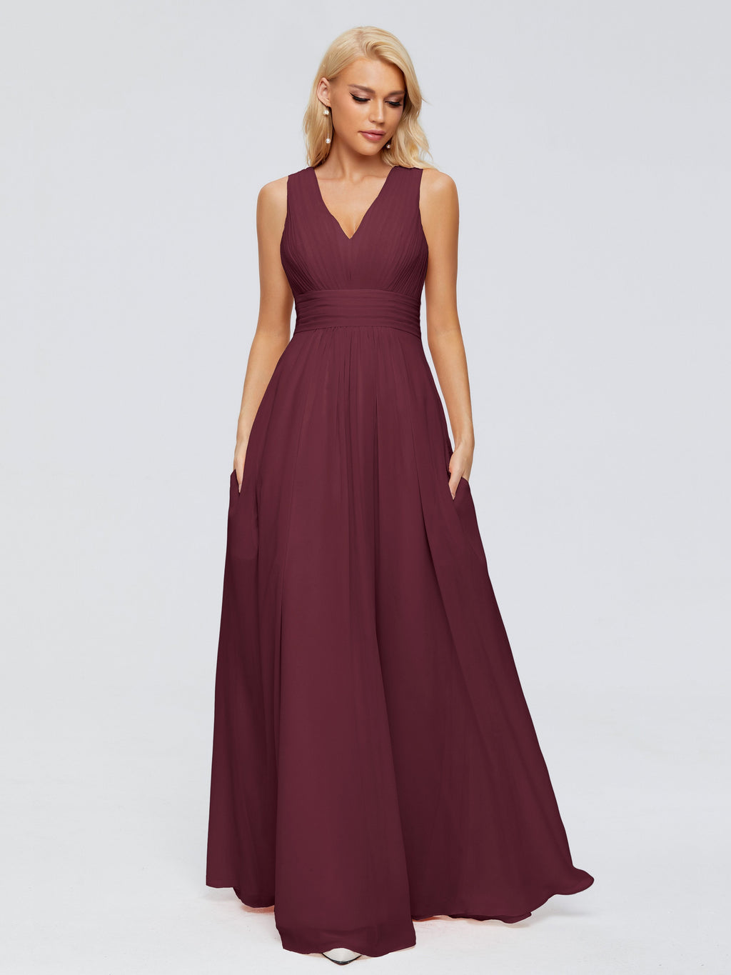 Juliana A-line V Neck Straps Chiffon Bridesmaid Dresses With Pockets