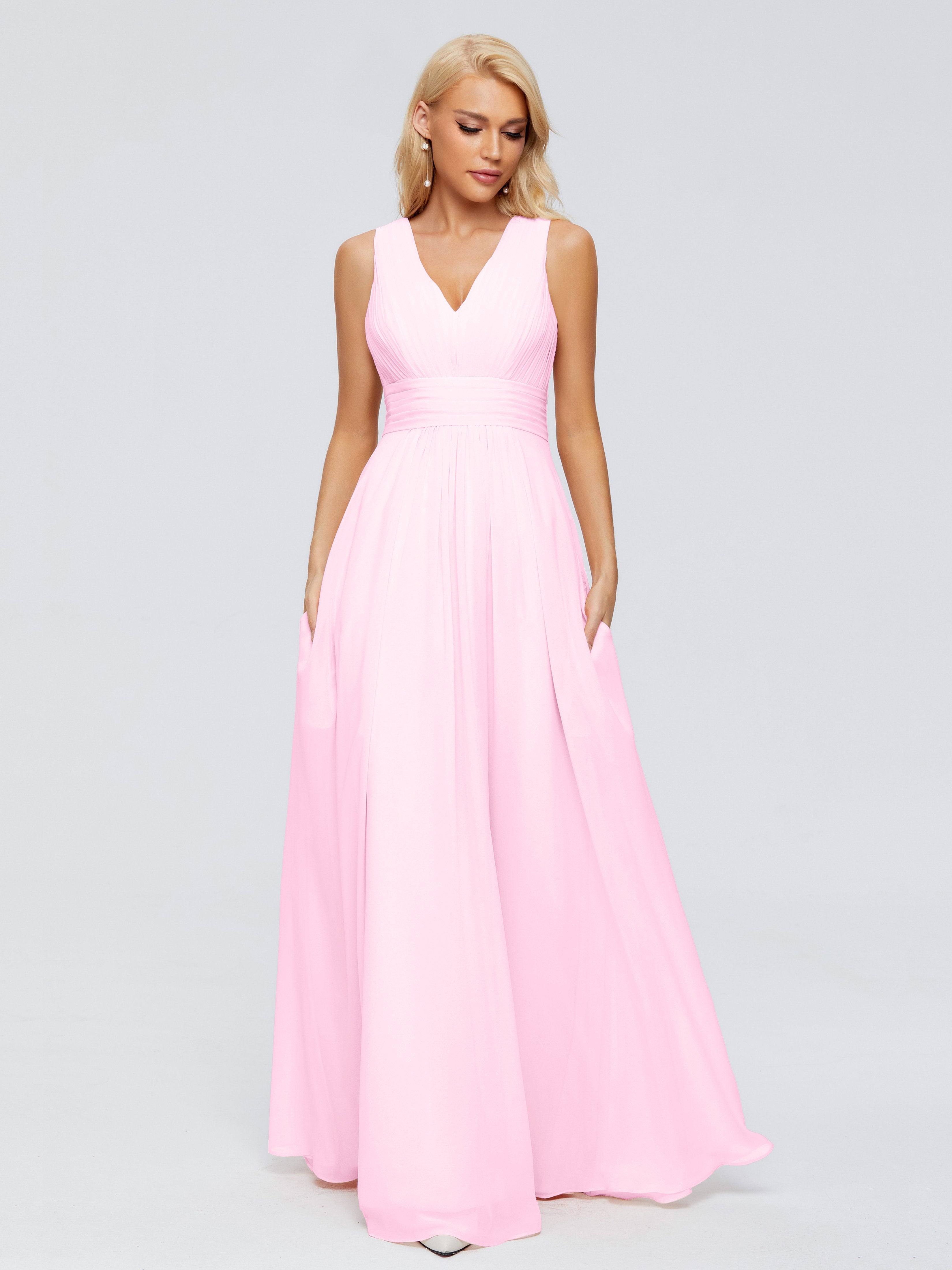 Juliana A-line V Neck Straps Chiffon Bridesmaid Dresses With Pockets