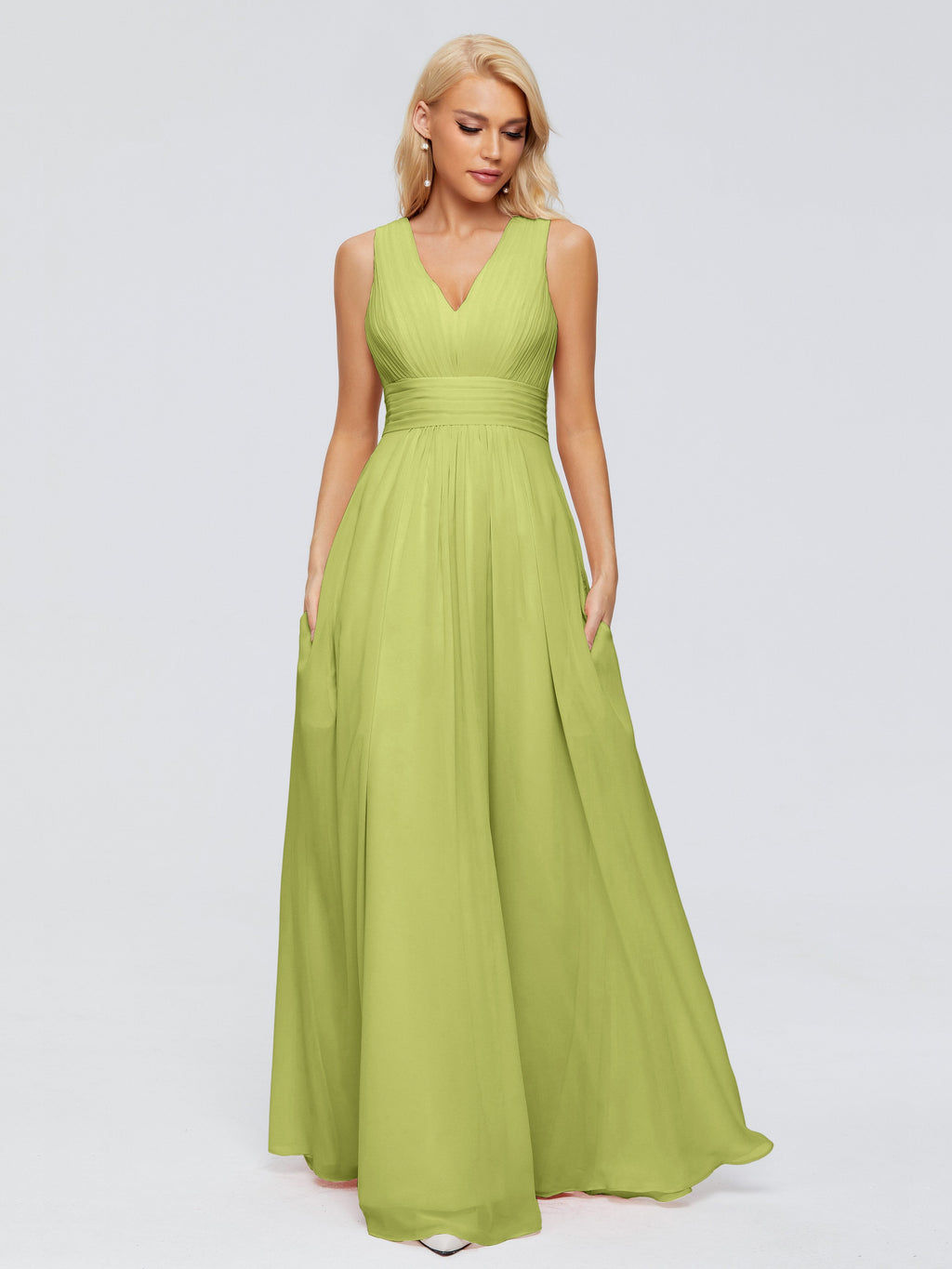 Juliana A-line V Neck Straps Chiffon Bridesmaid Dresses With Pockets
