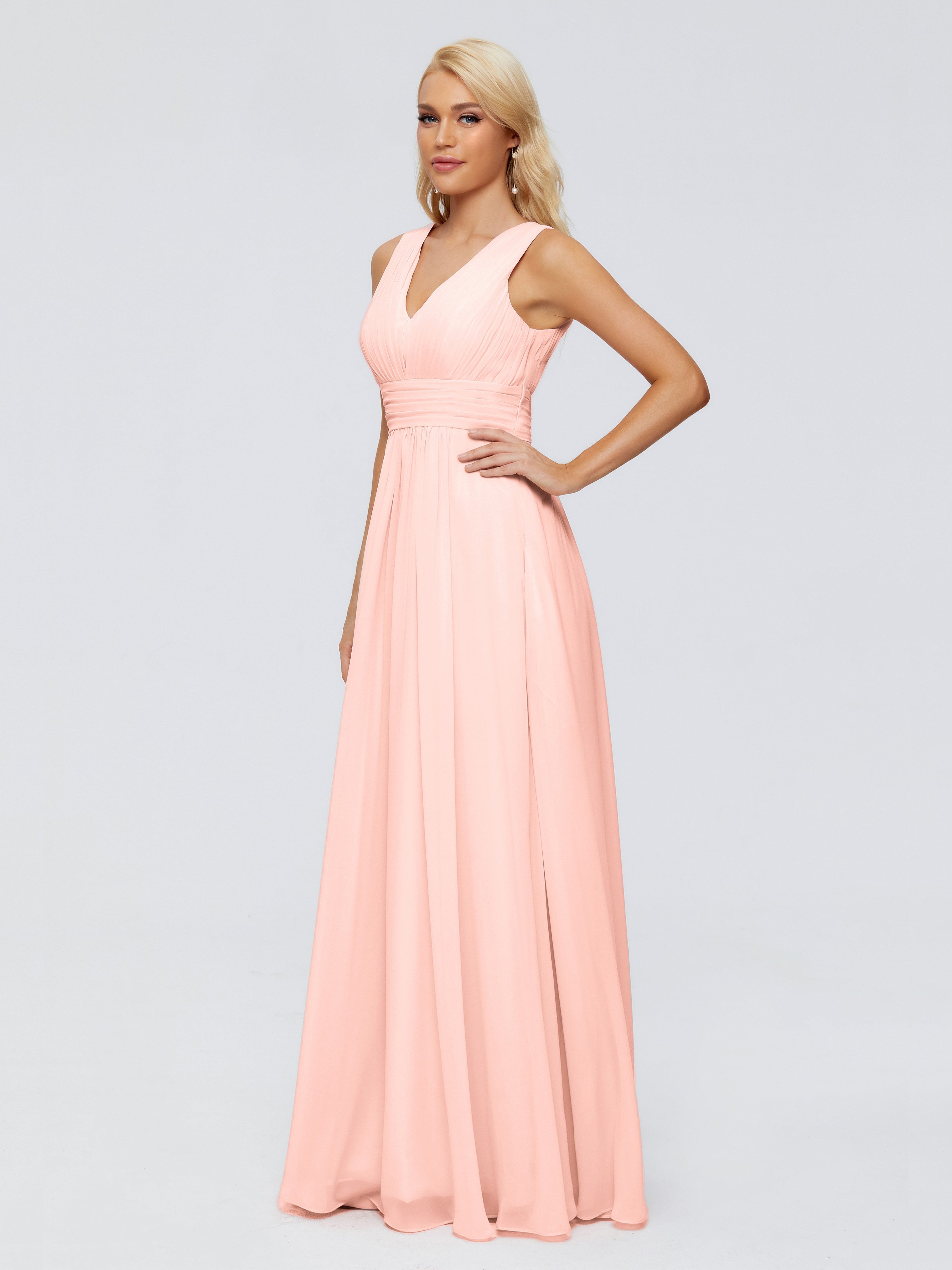 Juliana A-line V Neck Straps Chiffon Bridesmaid Dresses With Pockets