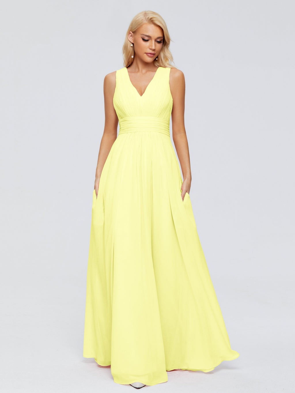 Juliana A-line V Neck Straps Chiffon Bridesmaid Dresses With Pockets