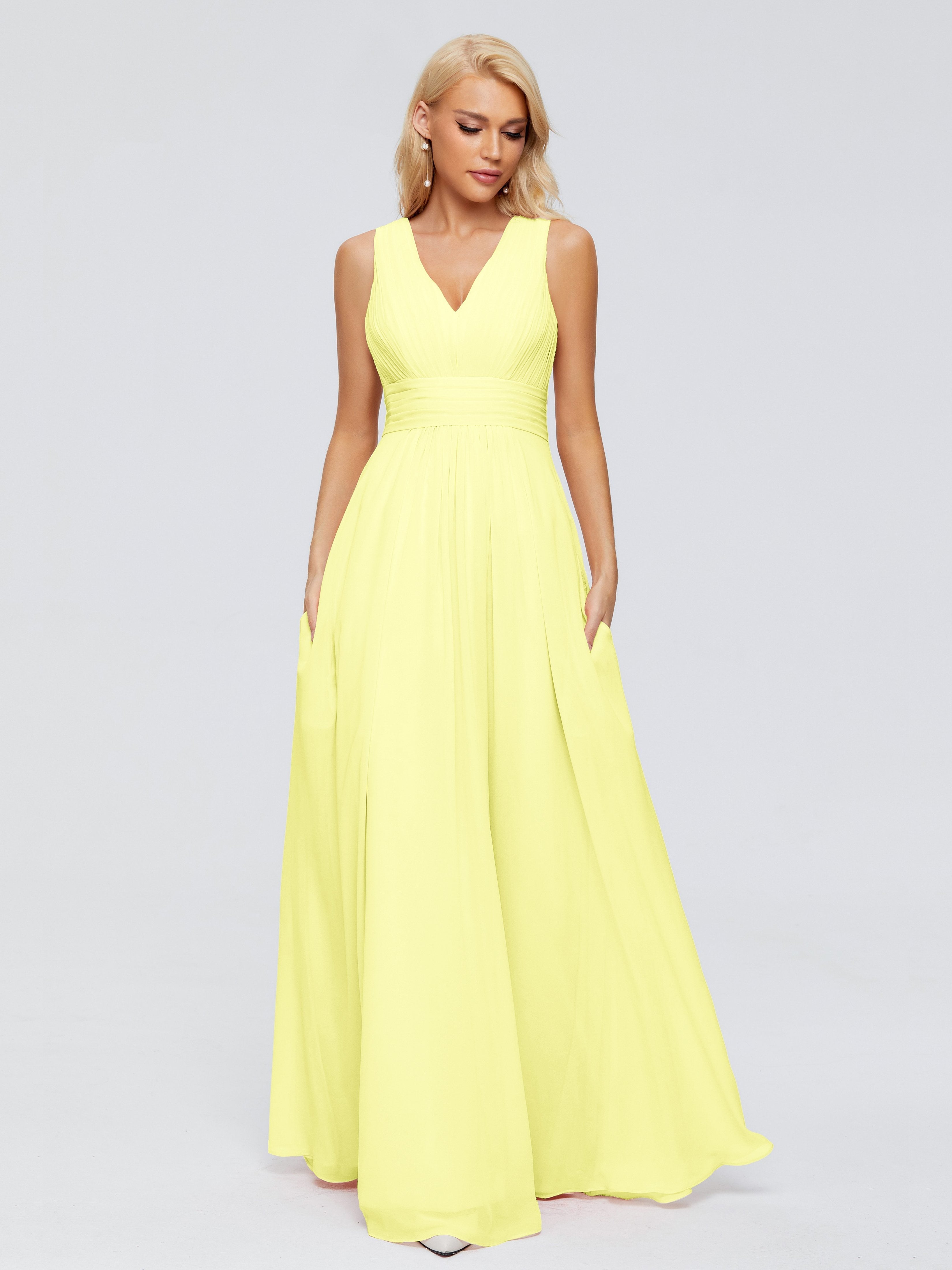 Juliana A-line V Neck Straps Chiffon Bridesmaid Dresses With Pockets